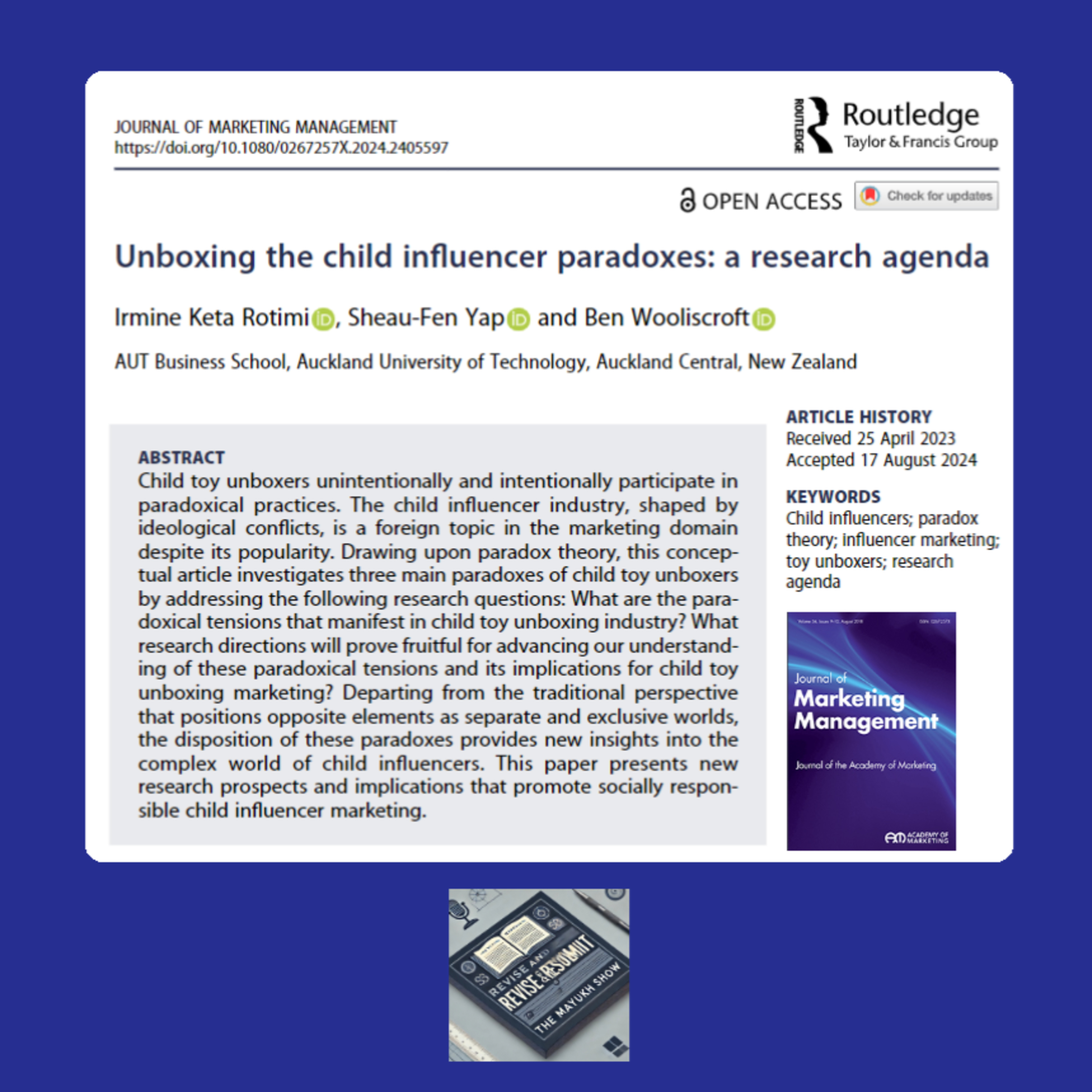 Unboxing the Child Influencer Paradoxes: A Research Agenda (Rotimi et al., 2024)