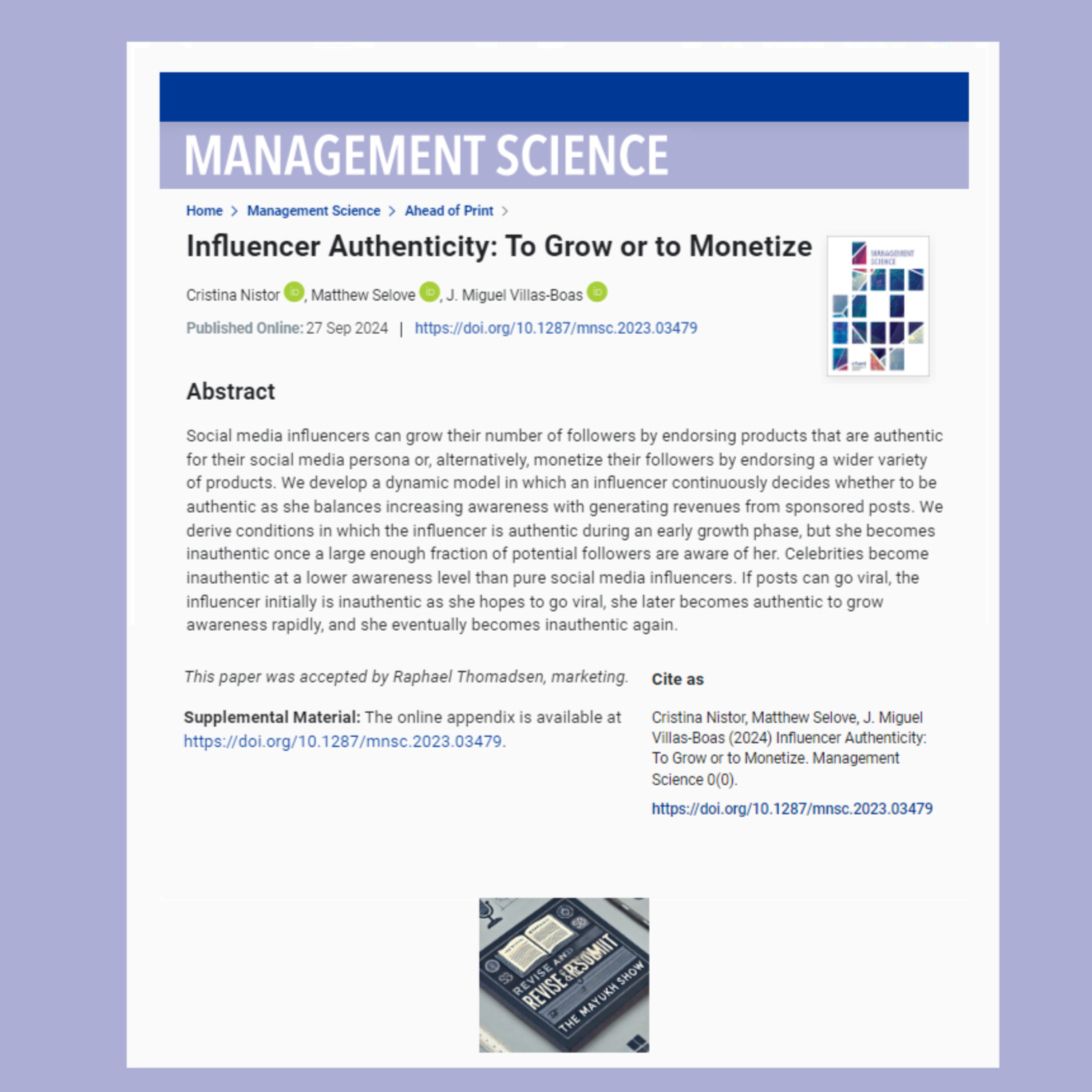 Influencer Authenticity: To Grow or To Monetize (Nistor et al., 2024)