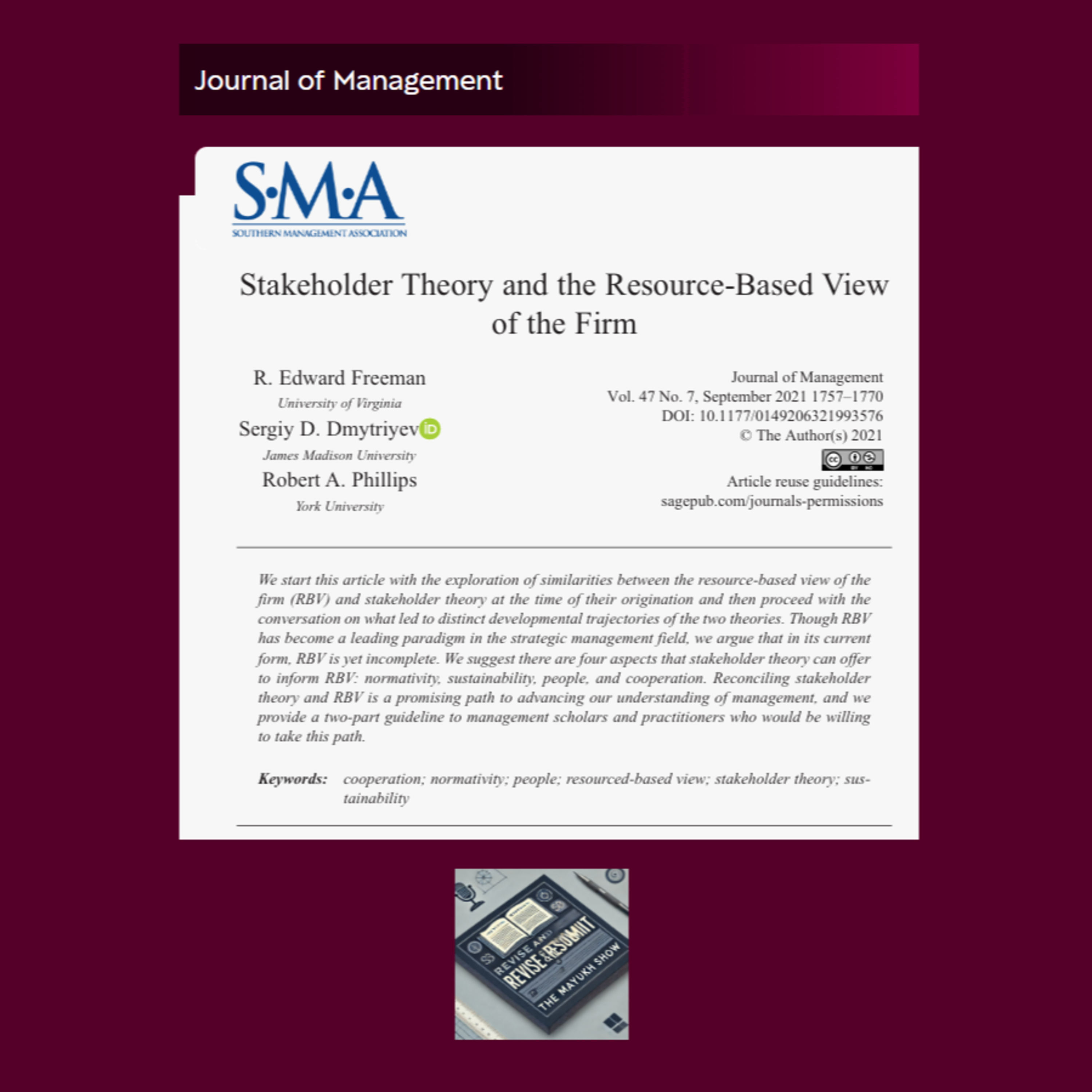 Stakeholder Theory and the Resource-Based View of the Firm (Freeman et al, 2024)