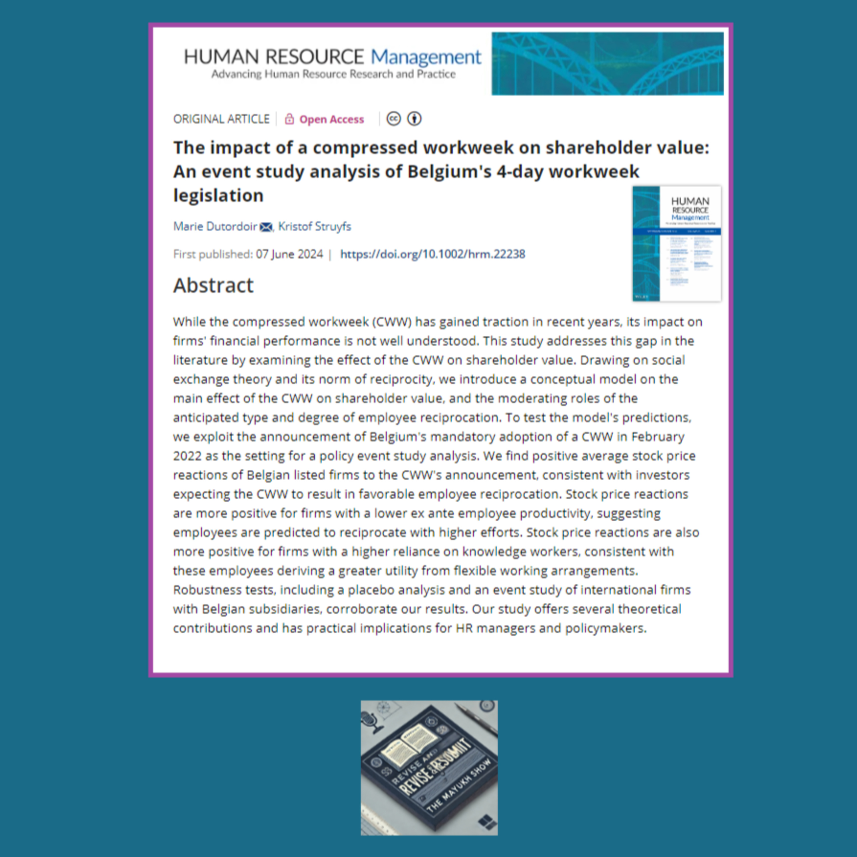 The impact of a compressed workweek on shareholder value (Dutordoir & Struyfs, 2024)