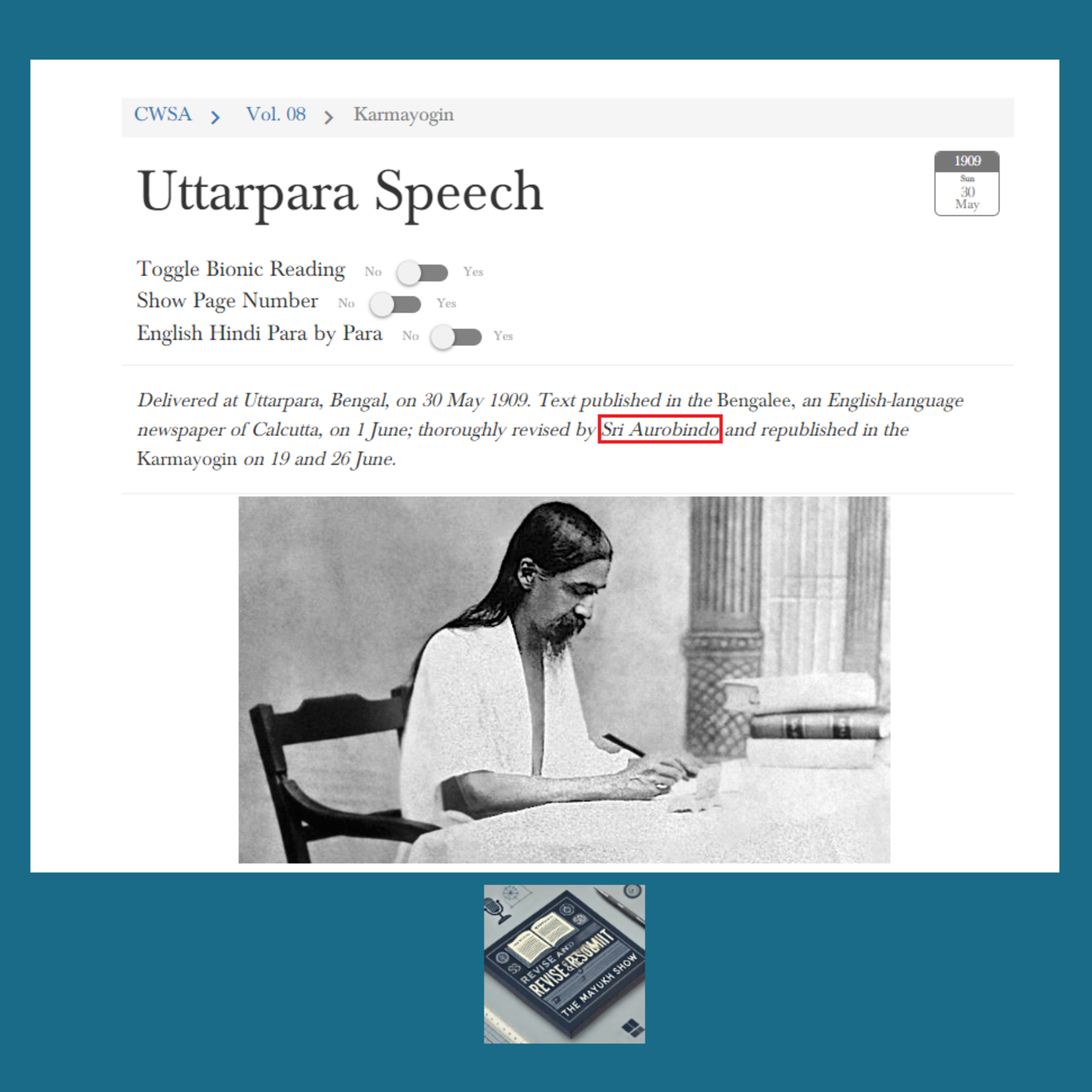 From Cell to Soul: Decoding Sri Aurobindo’s Uttarpara Speech (Ghose, 1909)