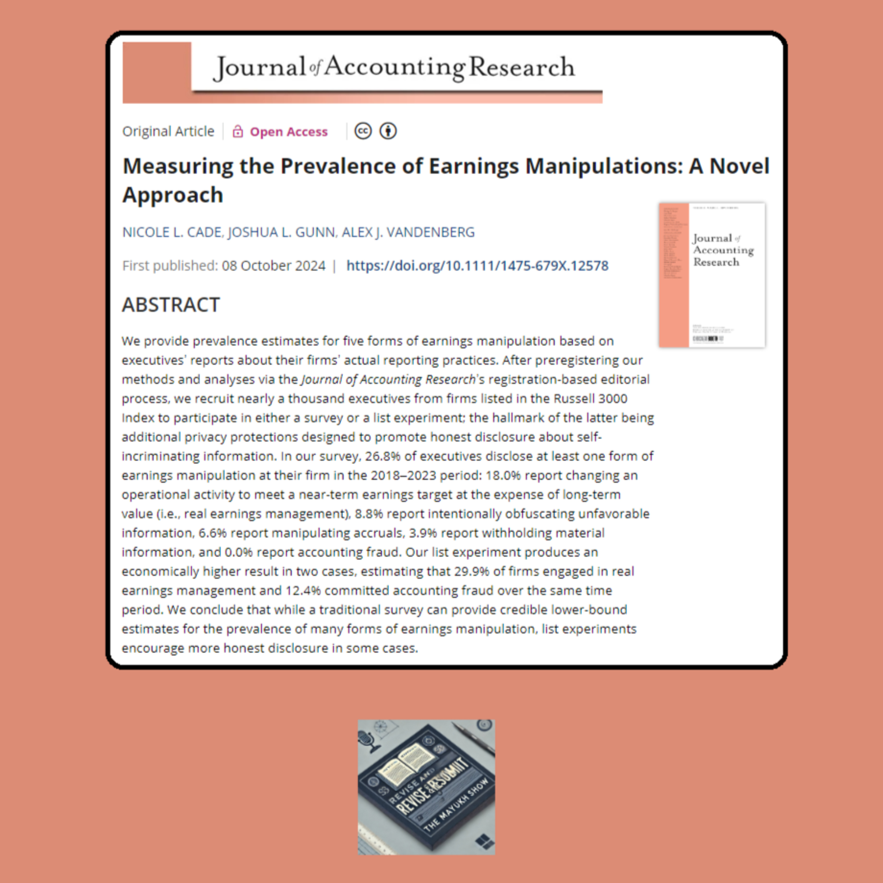 Measuring the Prevalence of Earnings Manipulations: A Novel Approach (Cade et al., 2024)