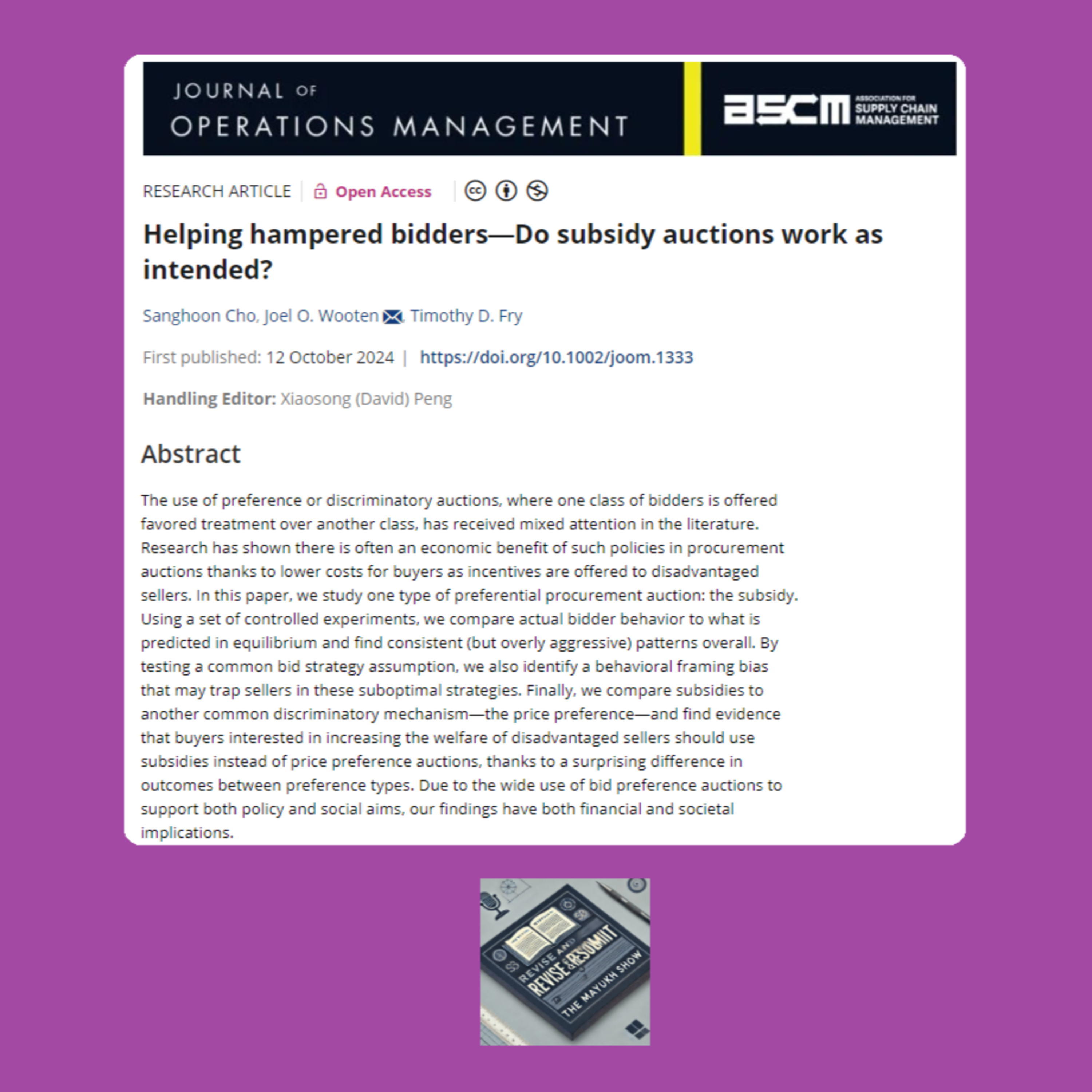 Helping hampered bidders: Do subsidy auctions work as intended? ‌(Cho et al., 2024)