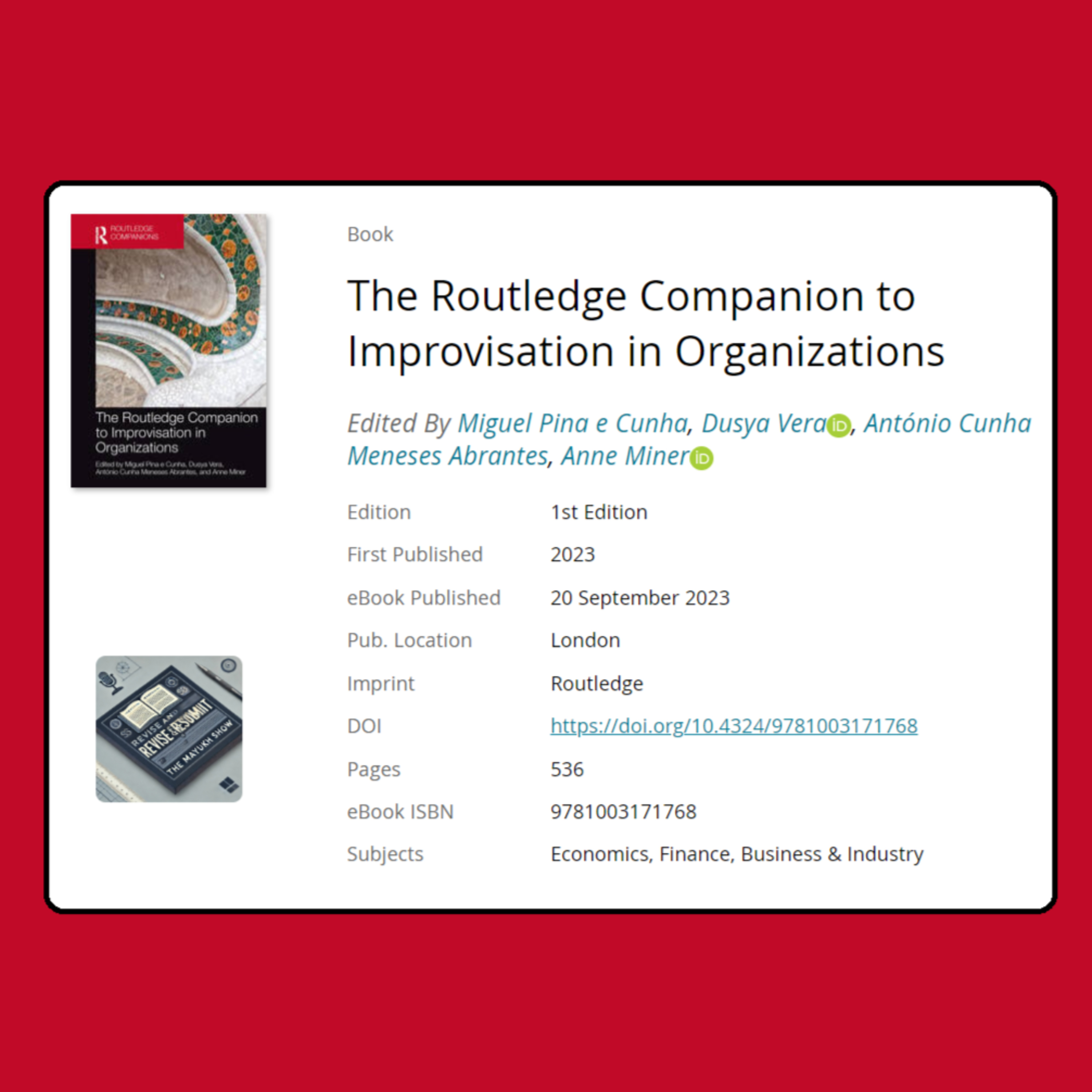 The Routledge Companion to Improvisation in Organizations (Cunha, 2024) - Weekend Book Review