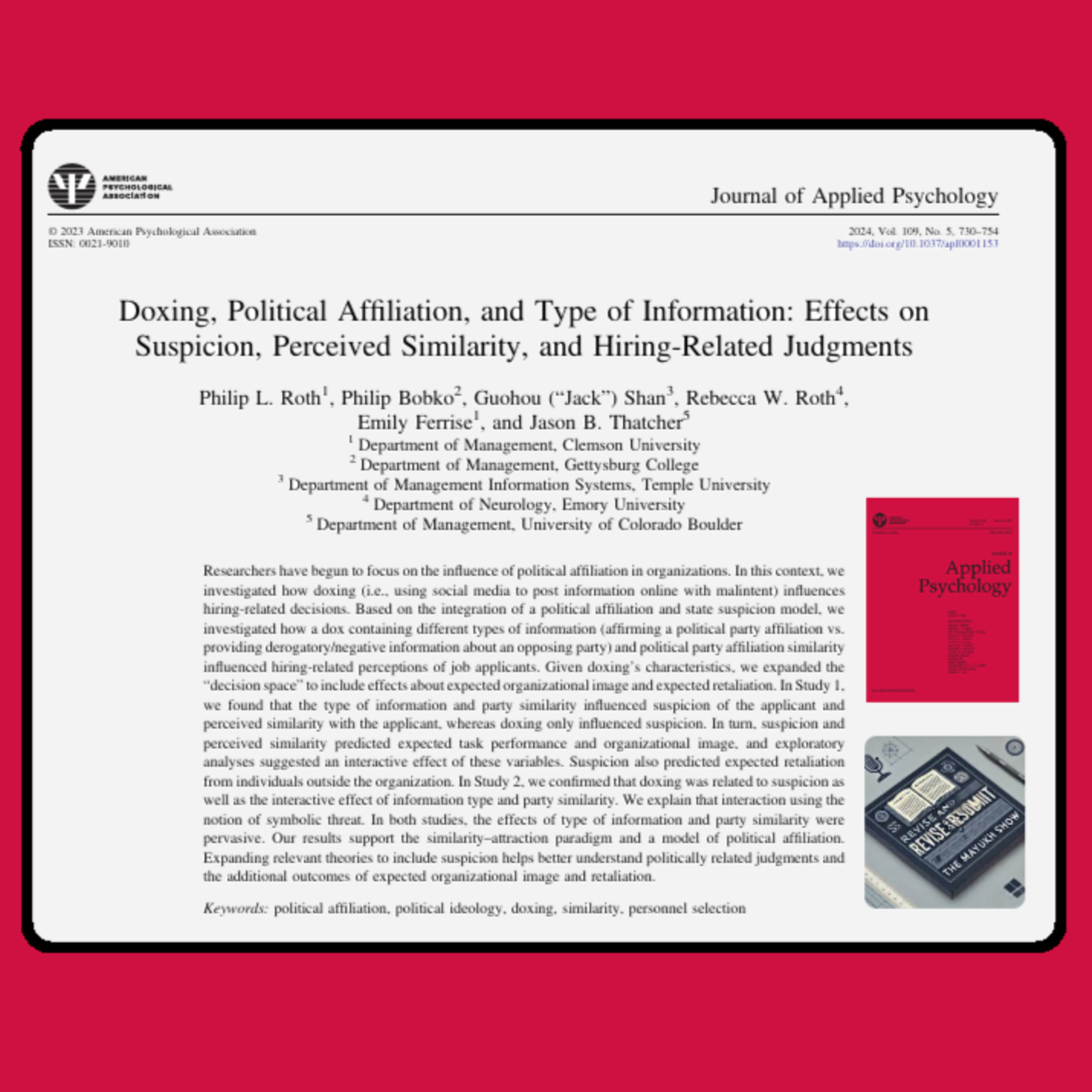 Doxing, Political Affiliation, and Type of Information (Roth et al., 2024)