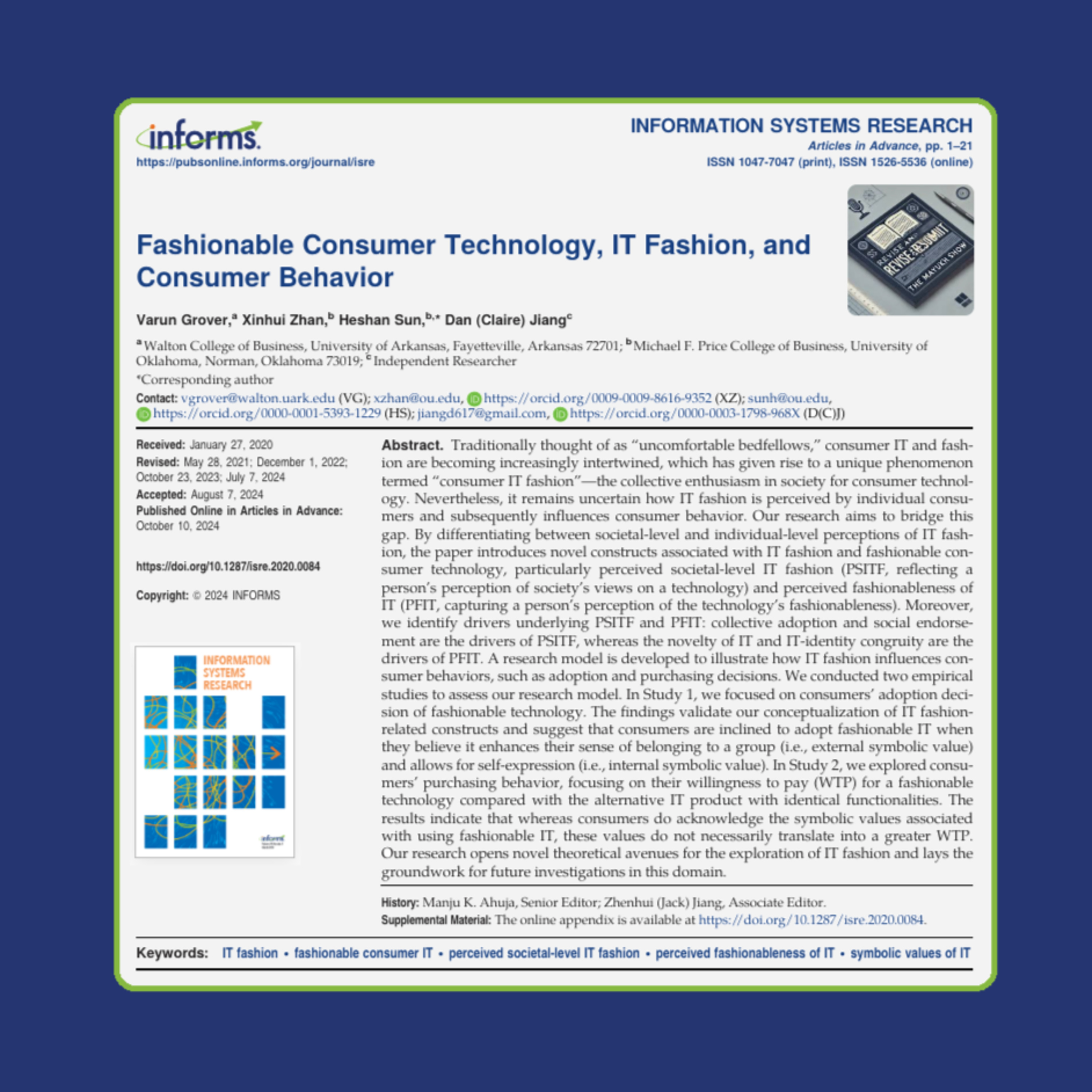 Fashionable Consumer Technology, IT Fashion, and Consumer Behavior (Grover et al., 2024)