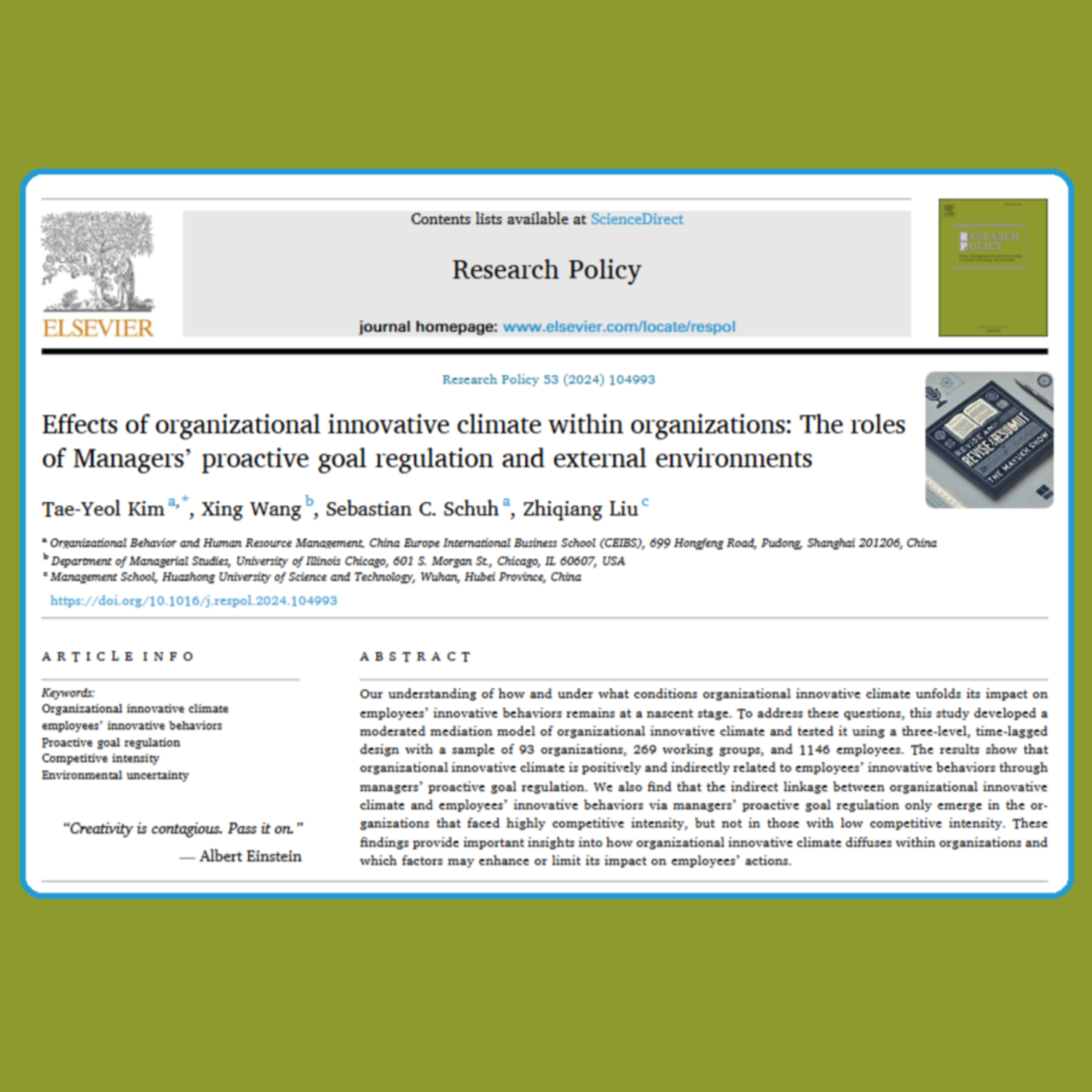 Effects of Organizational Innovative Climate within Organizations (Kim et al., 2024)