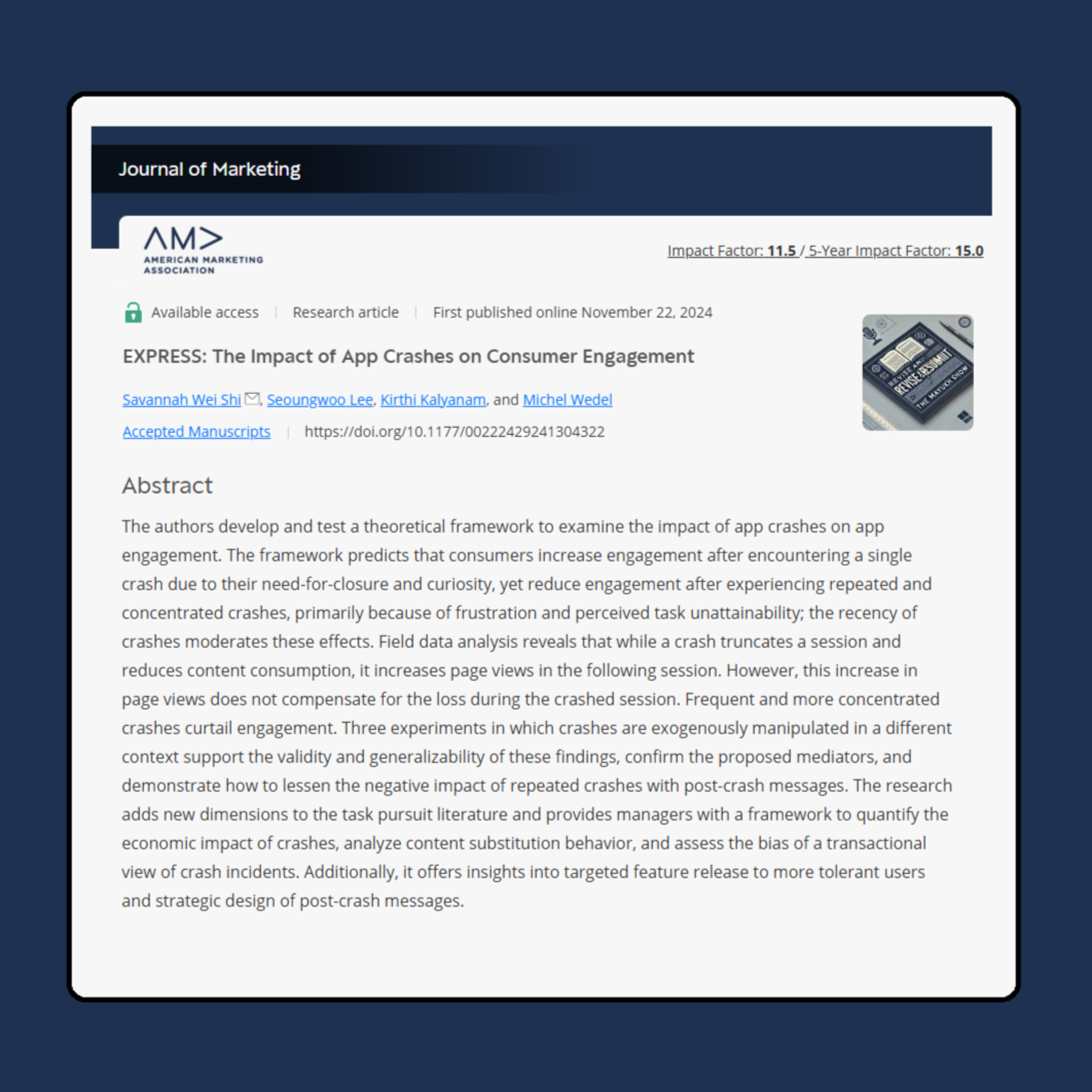 The Impact of App Crashes on Consumer Engagement (Shi et al., 2024)