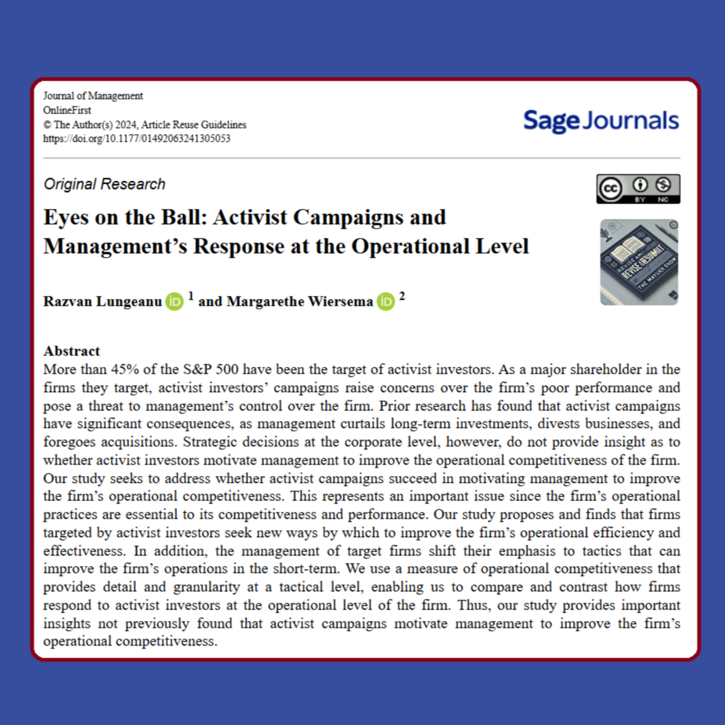 Eyes on the Ball: Activist Campaigns and Operational Competitiveness (Lungeanu & Wiersema, 2024) episode artwork
