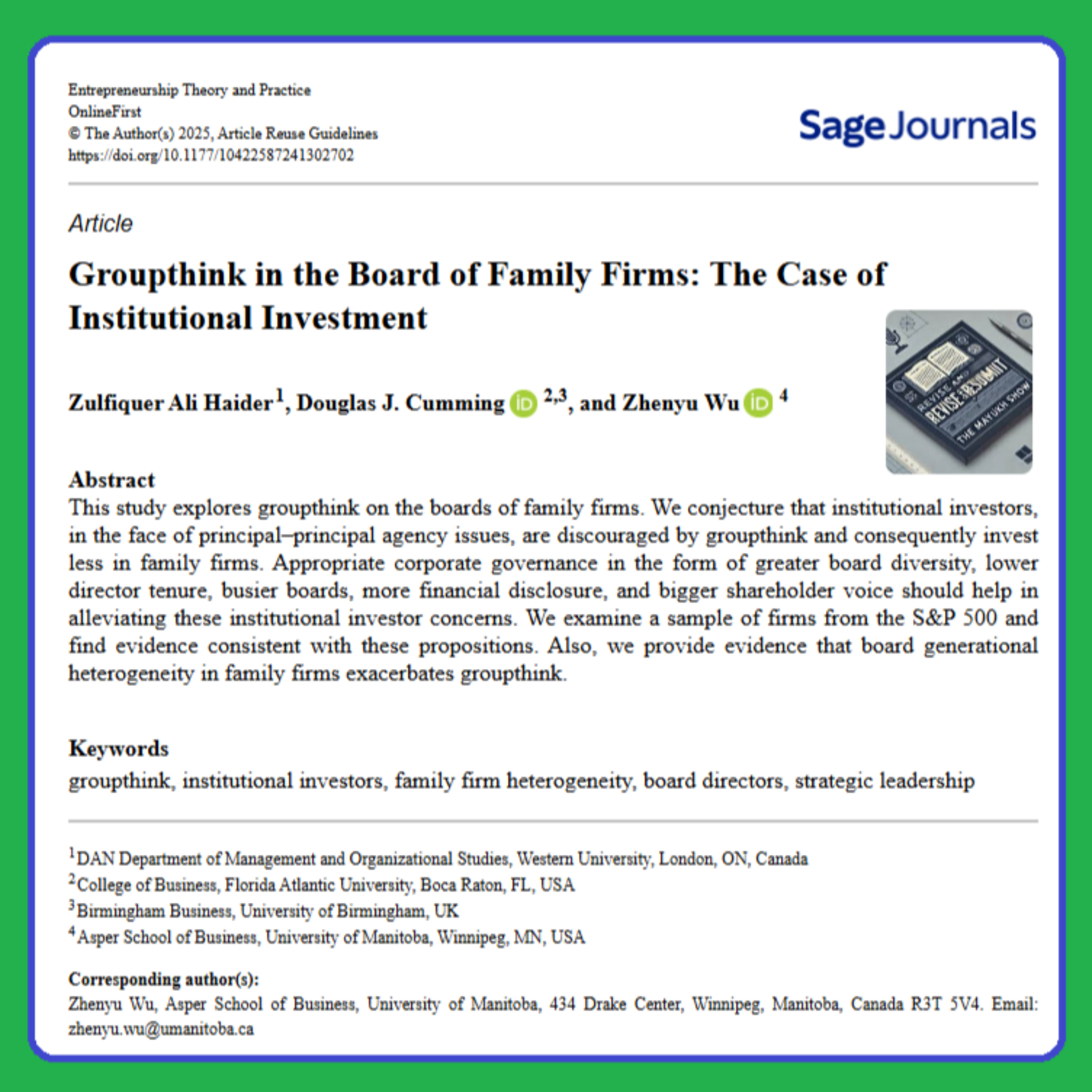 Groupthink in Family Firm Boards and Institutional Investment (Haider et al., 2025)