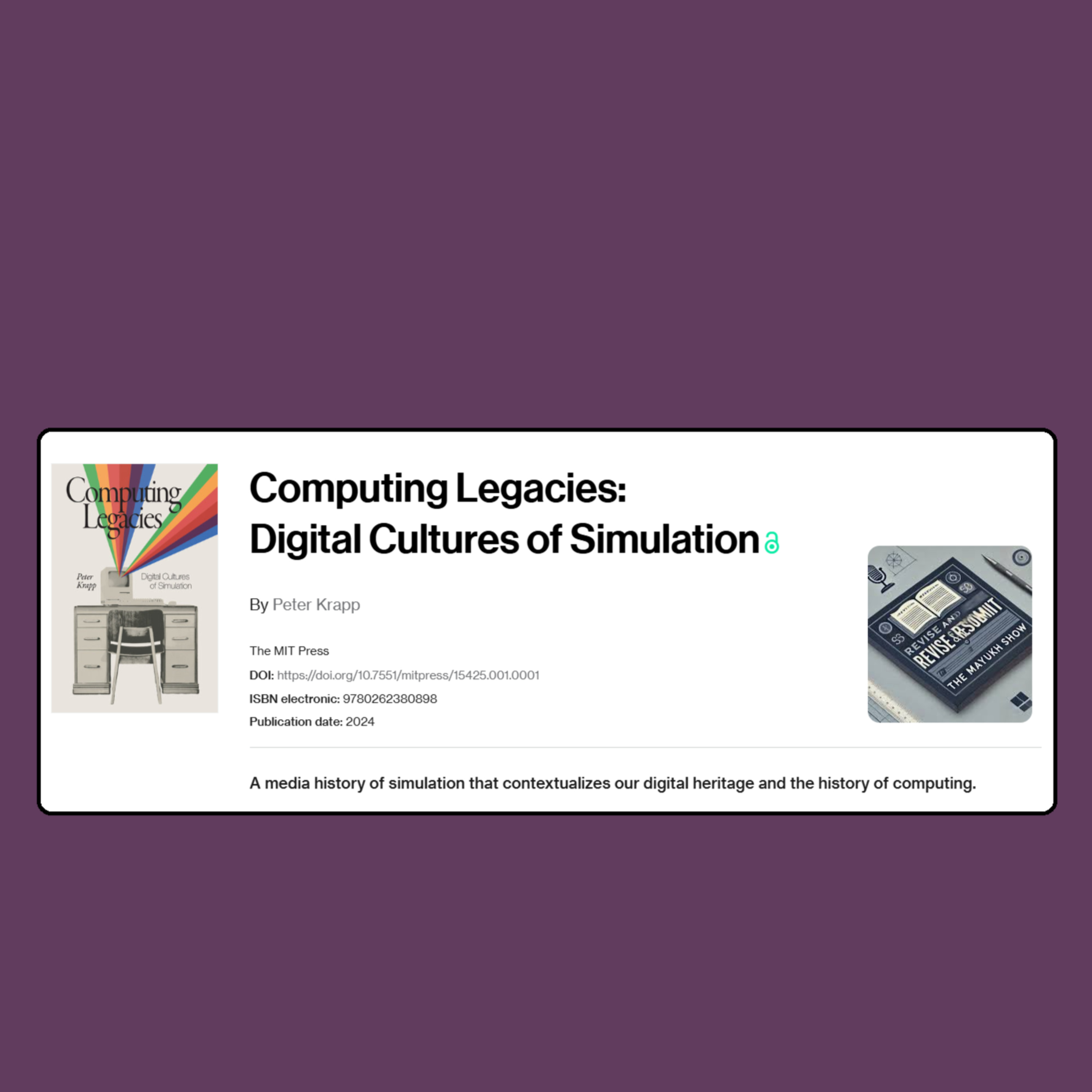 Computing Legacies: Digital Cultures of Simulation⁠ (Krapp 2024) - Weekend Book Review