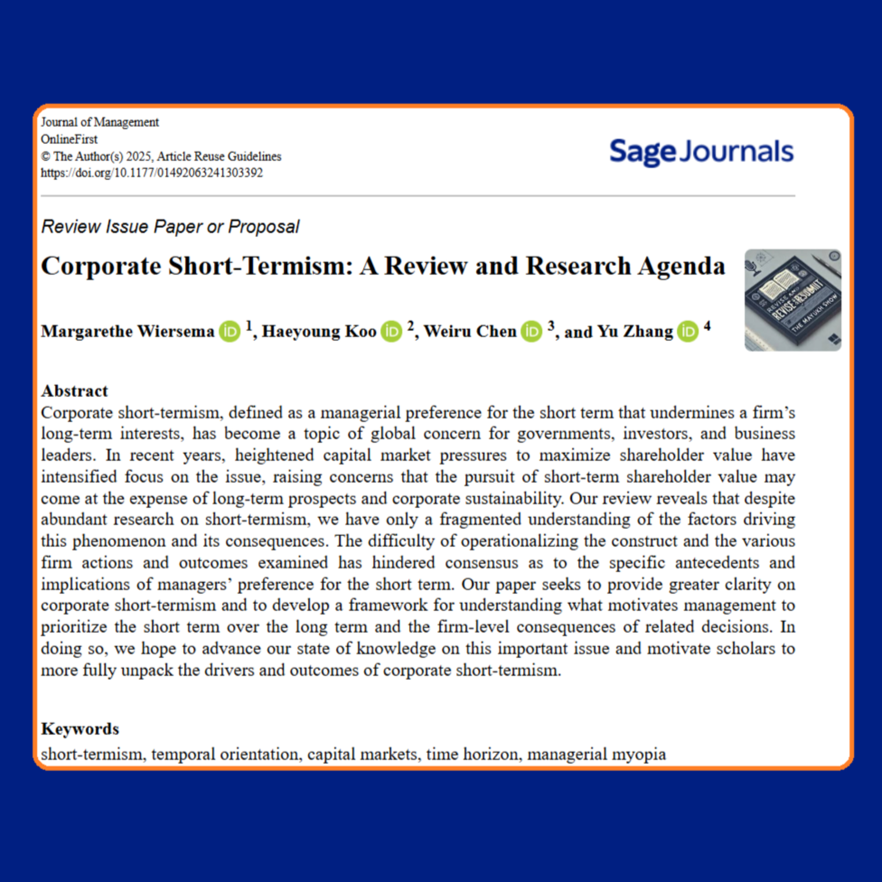 Corporate Short-Termism: A Review and Research Agenda (Wiersema et al., 2025) episode artwork