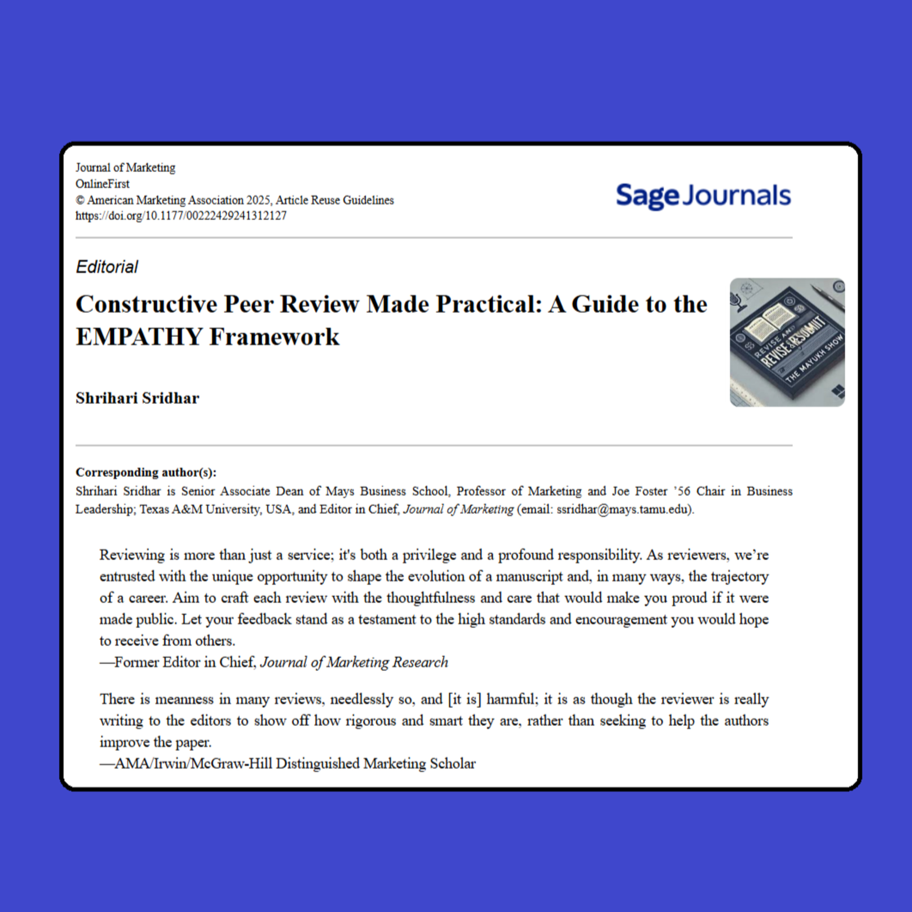 Constructive Peer Review : A Guide to the EMPATHY Framework (Sridhar, 2025) | JoM FT50