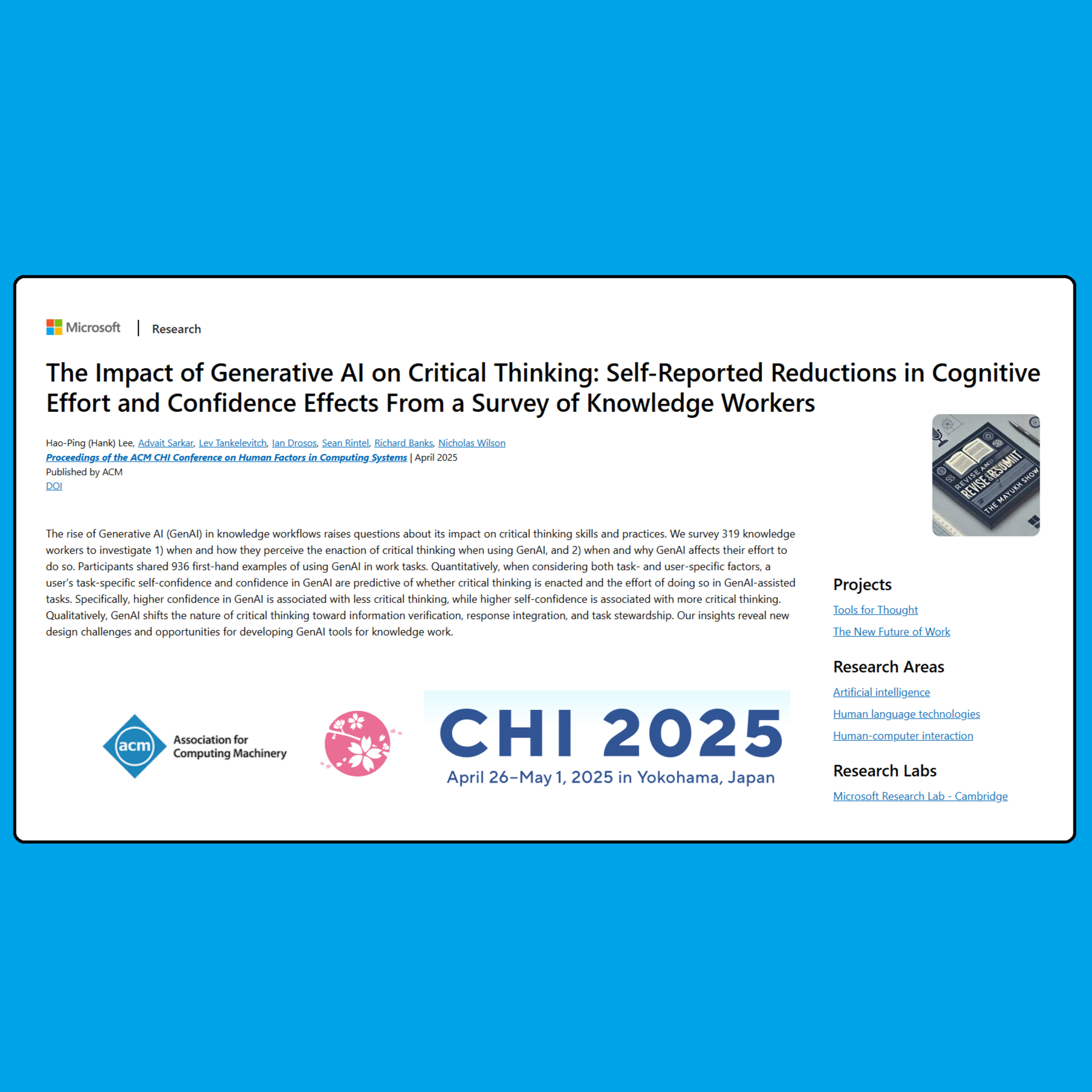 The Impact of Generative AI on Critical Thinking (Lee et al., 2025) | Microsoft Research episode artwork