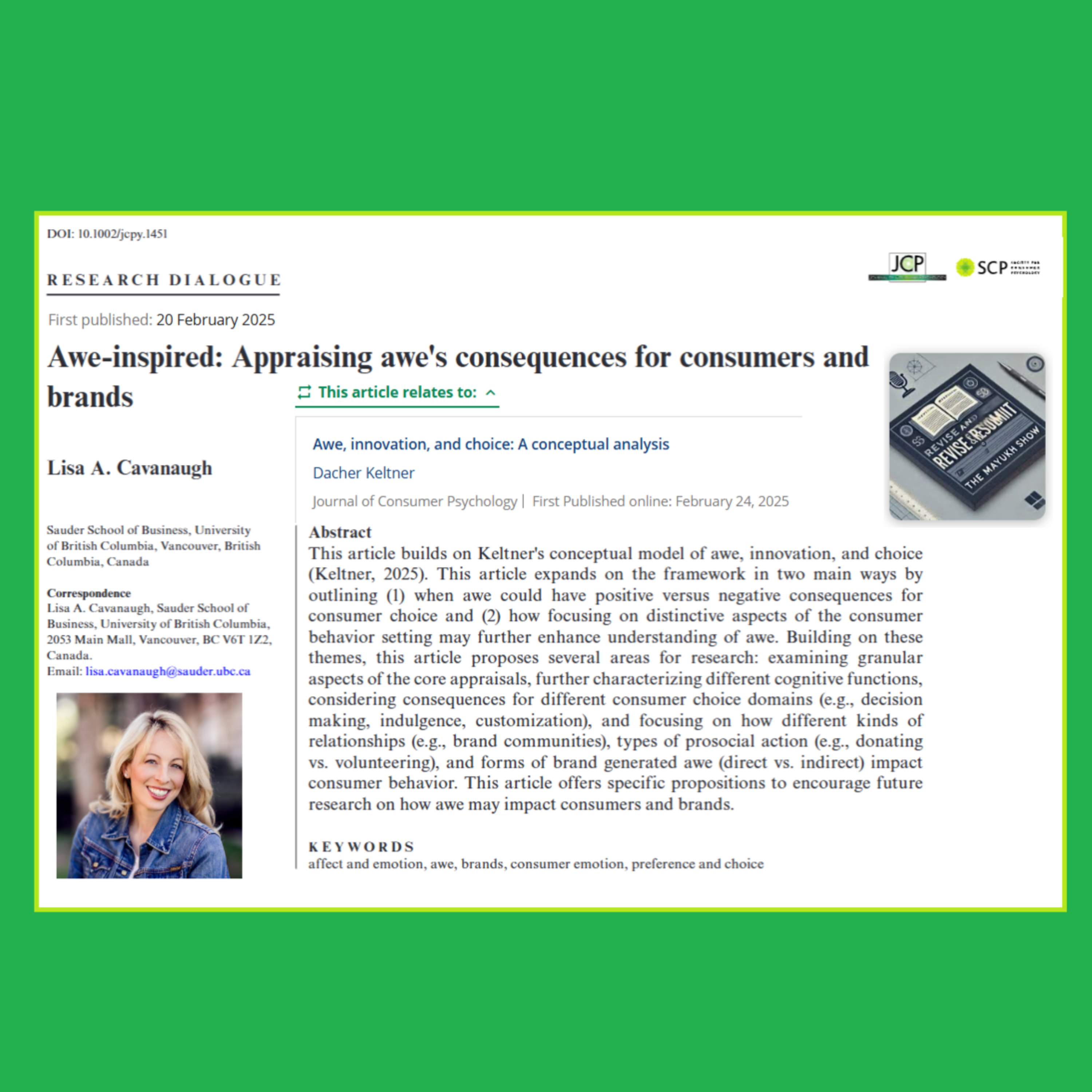 Appraising Awe’s Consequences for Consumers and Brands (Cavanaugh, 2025)| JCP FT50 episode artwork