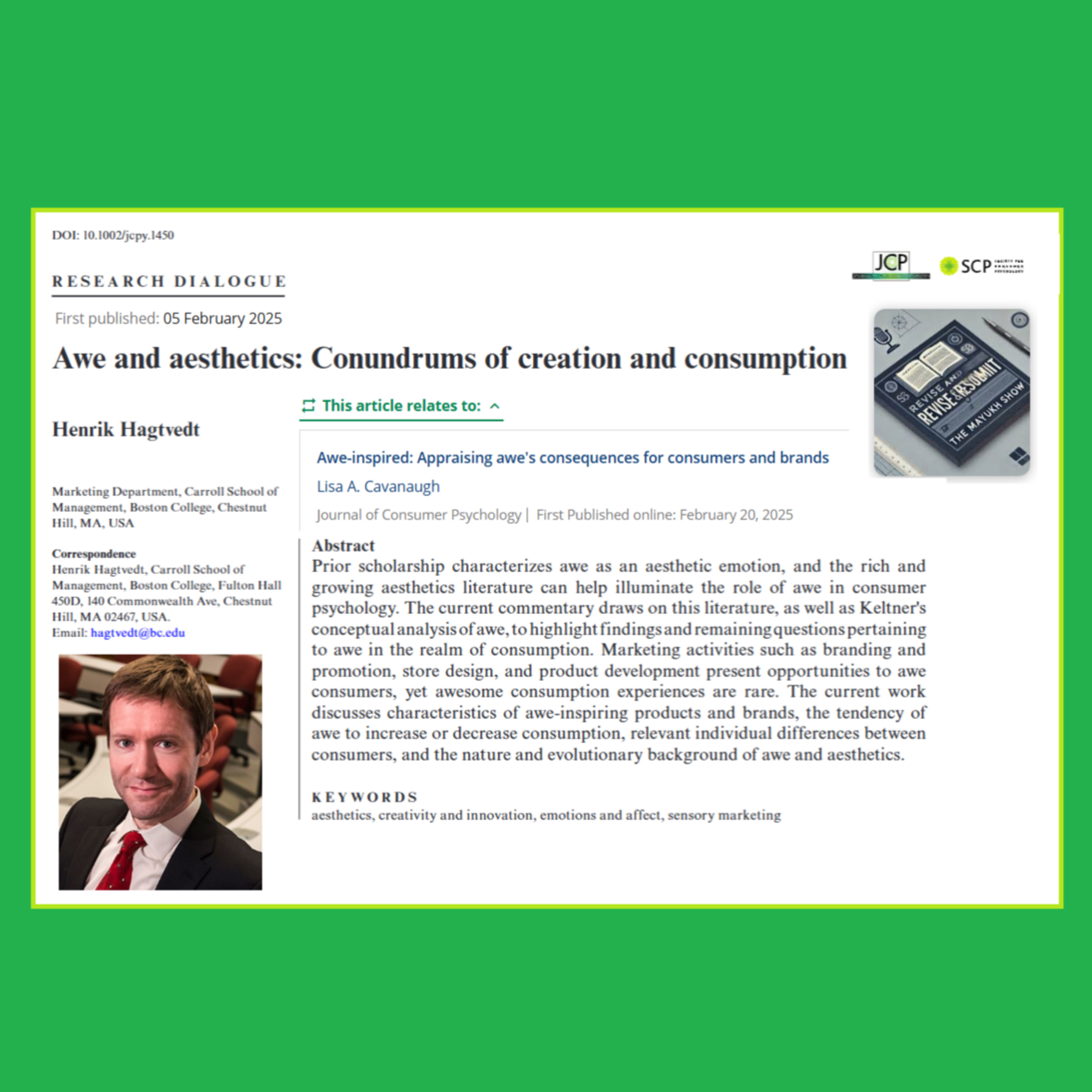 Awe and aesthetics: Conundrums of creation and consumption (Hagtvedt, 2025)| JCP FT50 episode artwork
