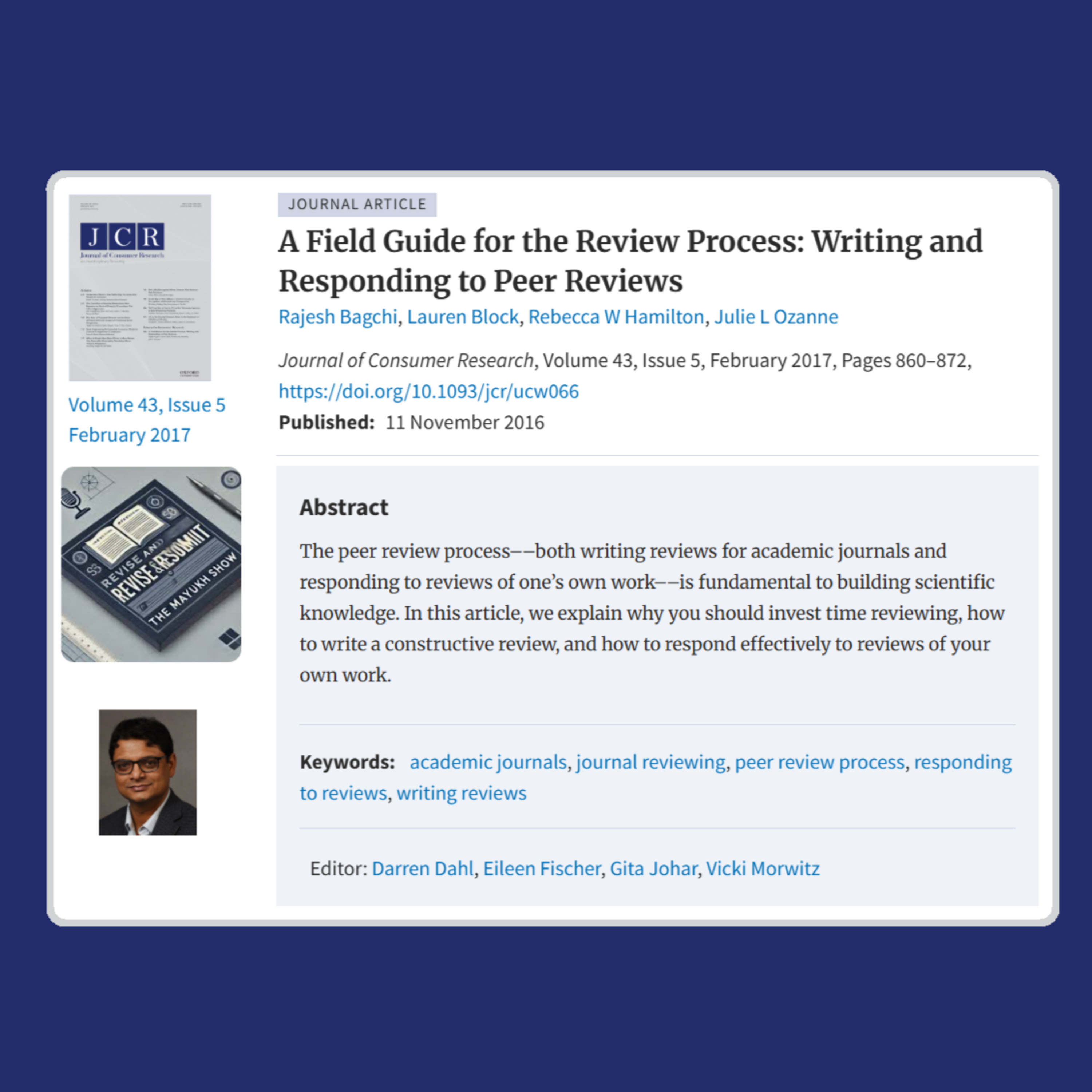 A Field Guide for the Review Process (Bagchi et al., 2017) | JCR FT50