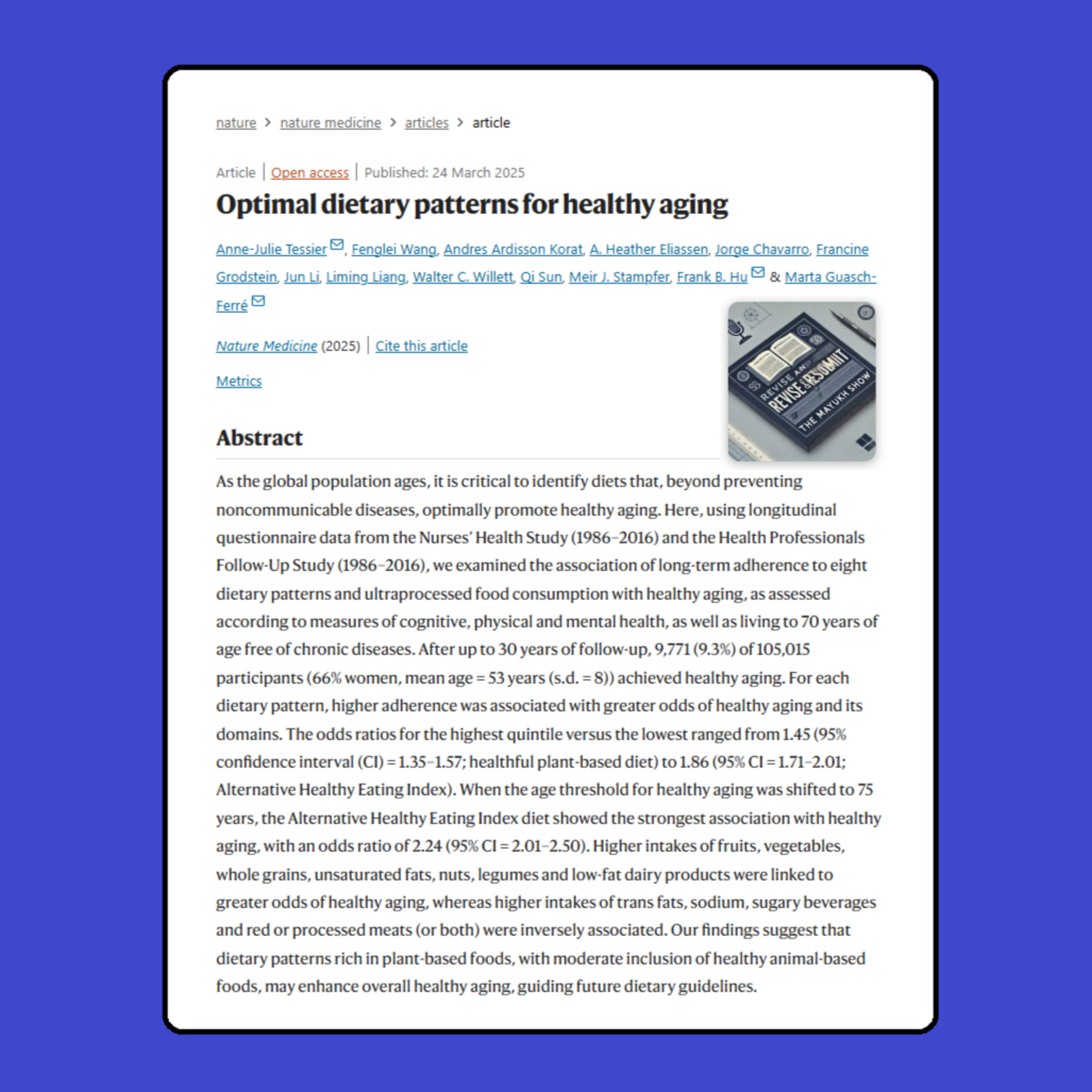 Optimal dietary patterns for healthy aging (Tessier et al. 2025) | Nature Medicine episode artwork
