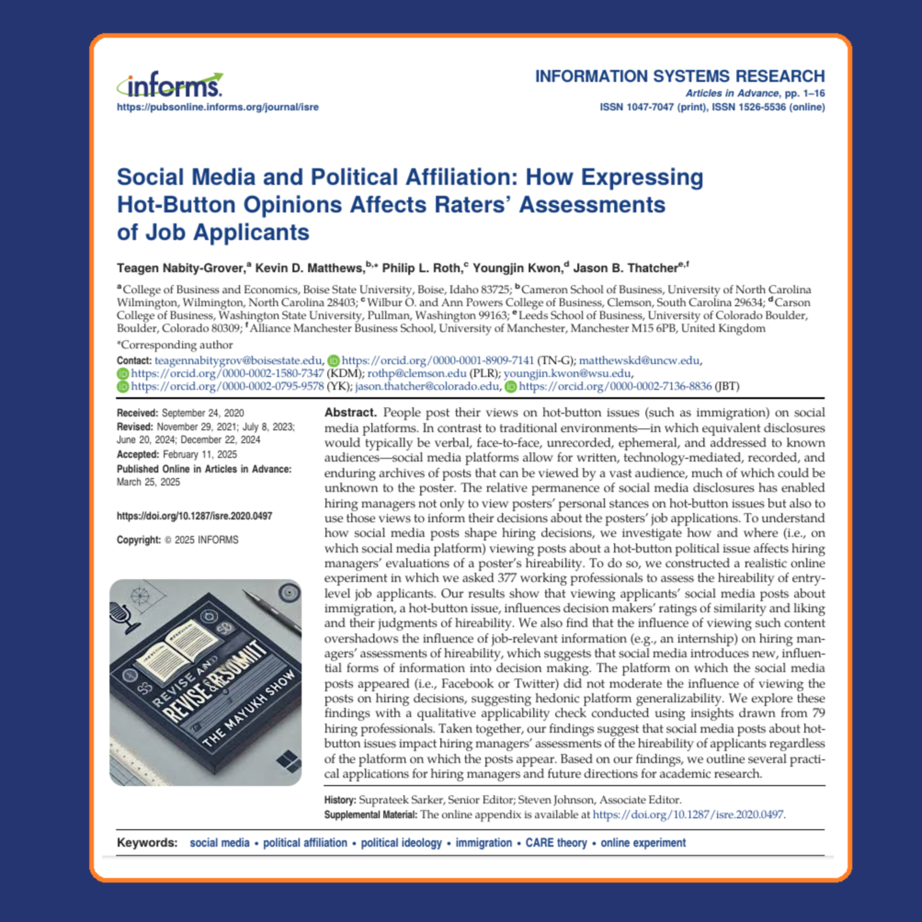 Social Media and Political Affiliation (Nabity-Grover et al. 2025) | ISR FT50 episode artwork