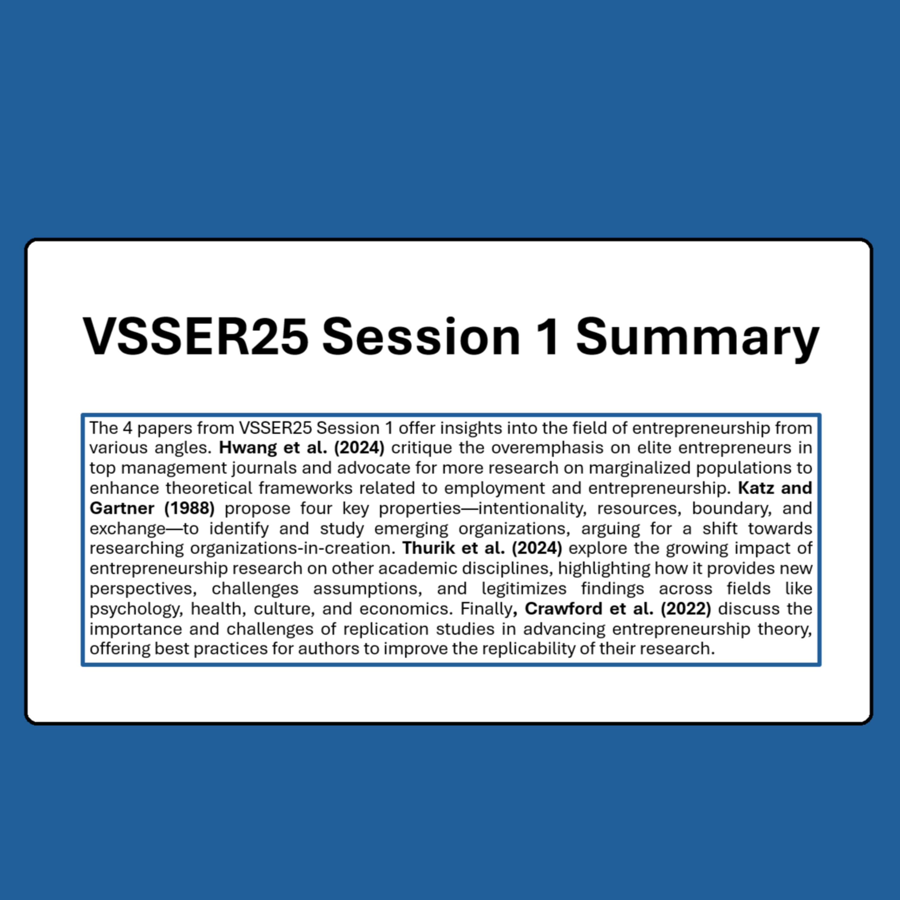 VSSER25 Session 1 Summary