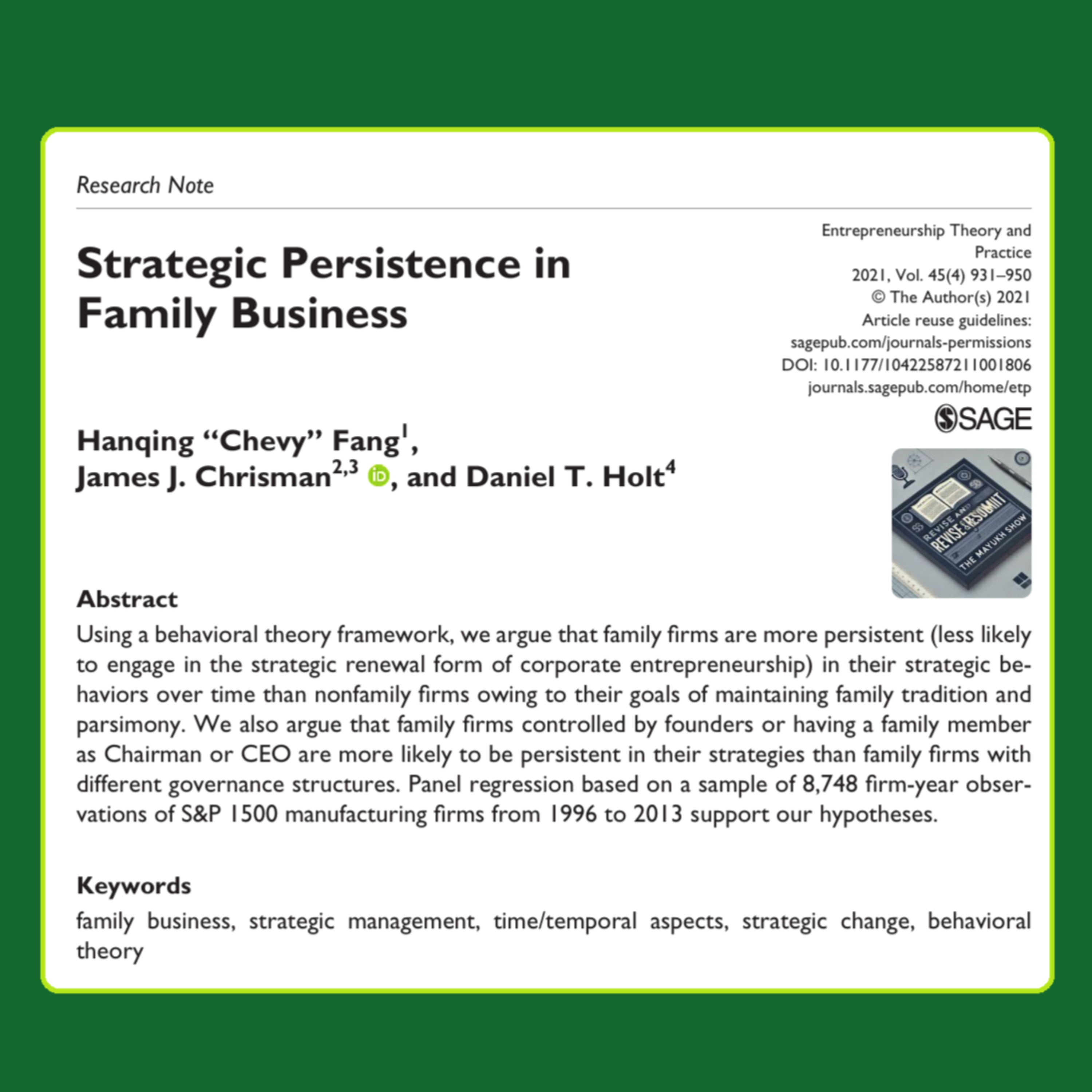 Strategic Persistence in Family Business (Chevy et al. 2021) | FT50 ETP VSSER25 episode artwork