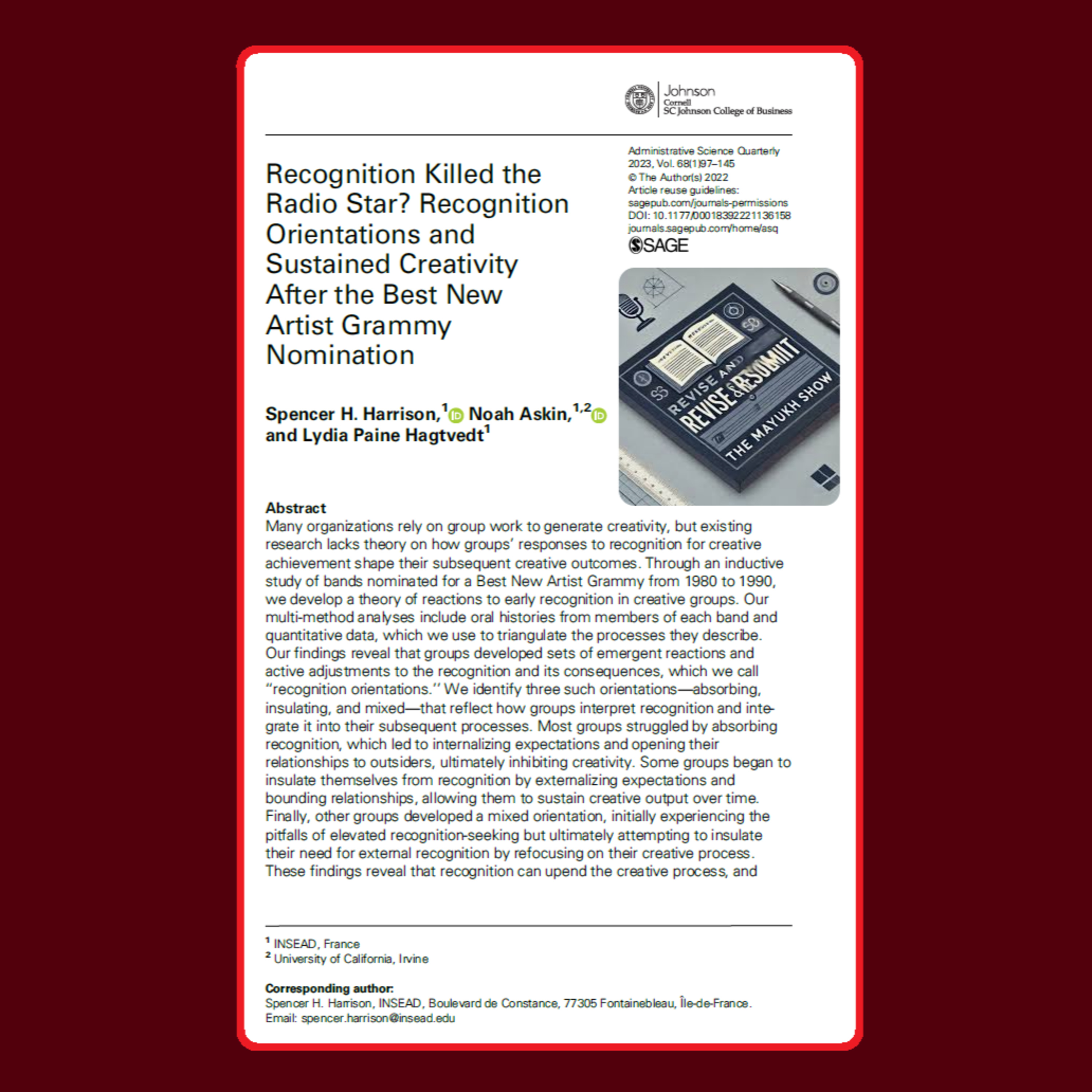 Recognition Killed the Radio Star? (Harrison et al. 2022) | FT50 ASQ episode artwork