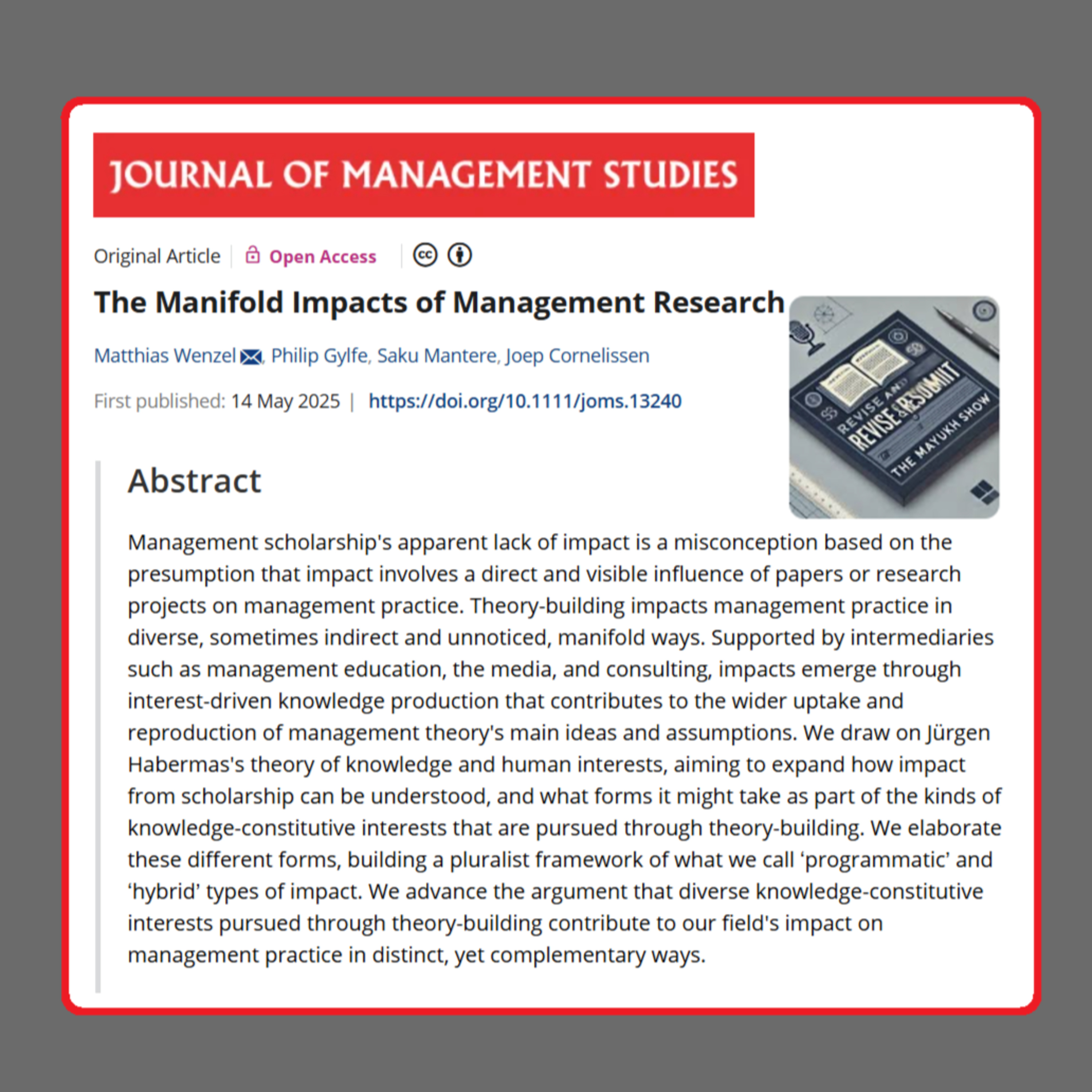 The Manifold Impacts of Management Research (Wenzel et al. 2025) | FT50 JMS episode artwork