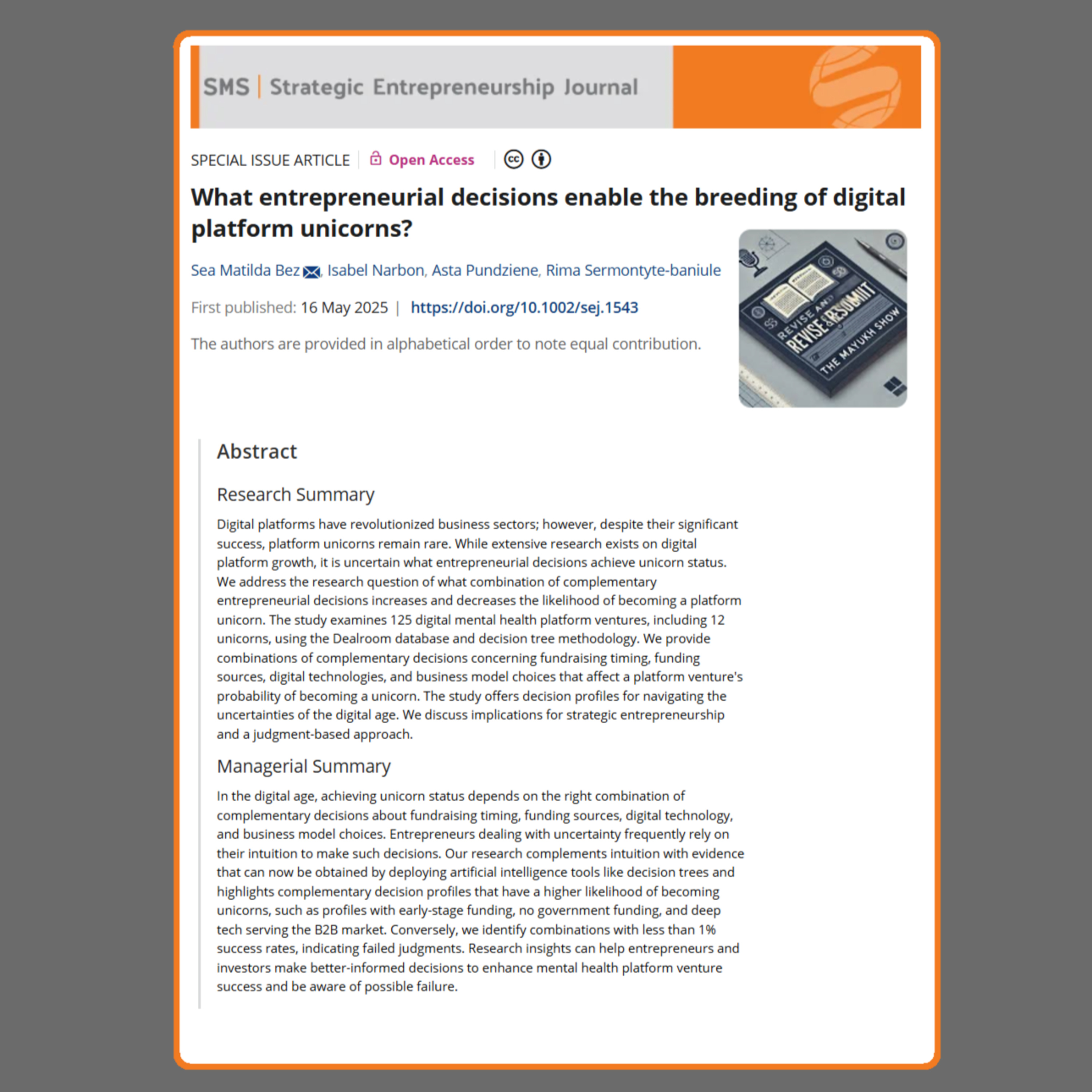 Breeding of digital platform unicorns (Bez et al. 2025) | FT50 SEJ episode artwork