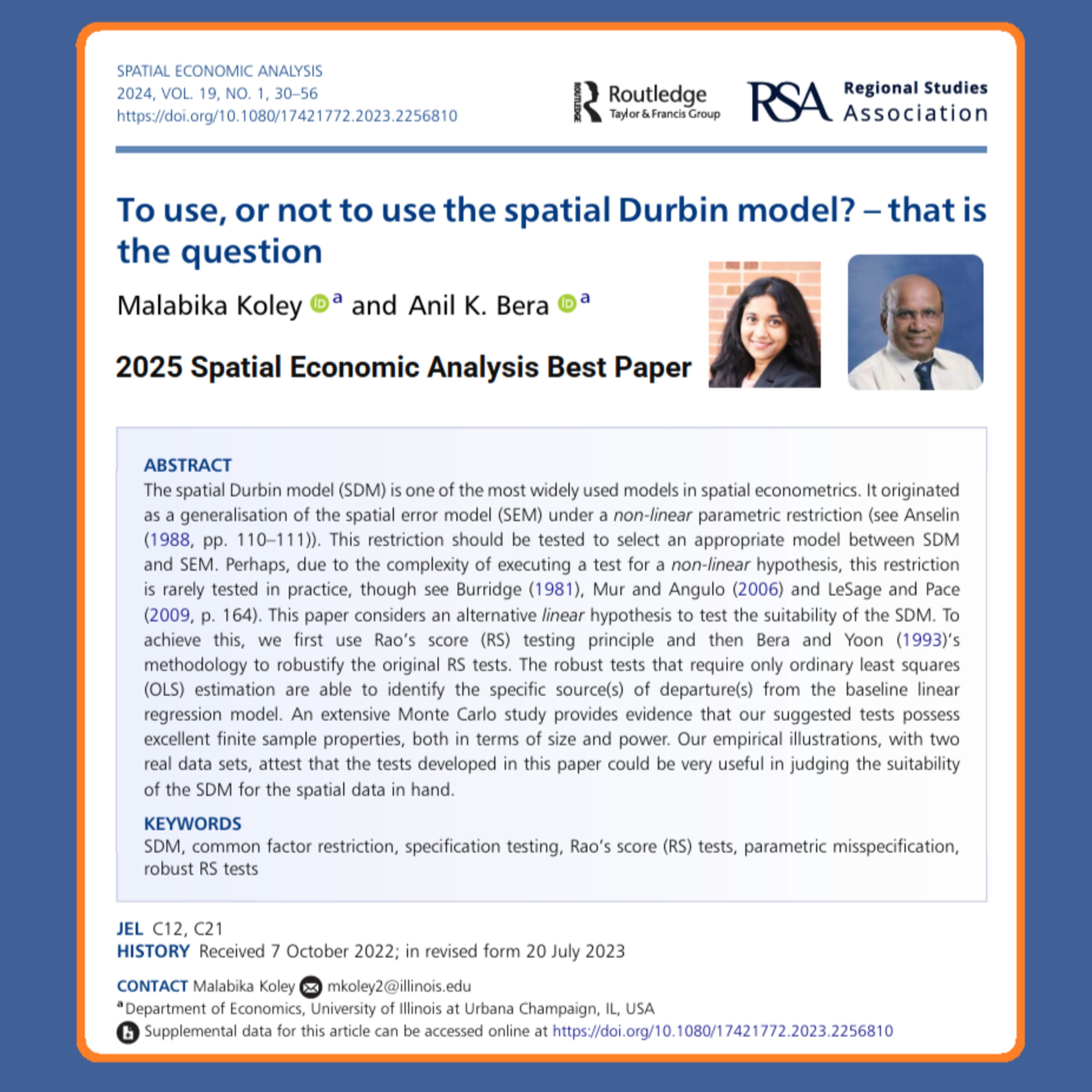 To use, or not to use the Spatial Durbin model? (Koley & Bera 2024) episode artwork