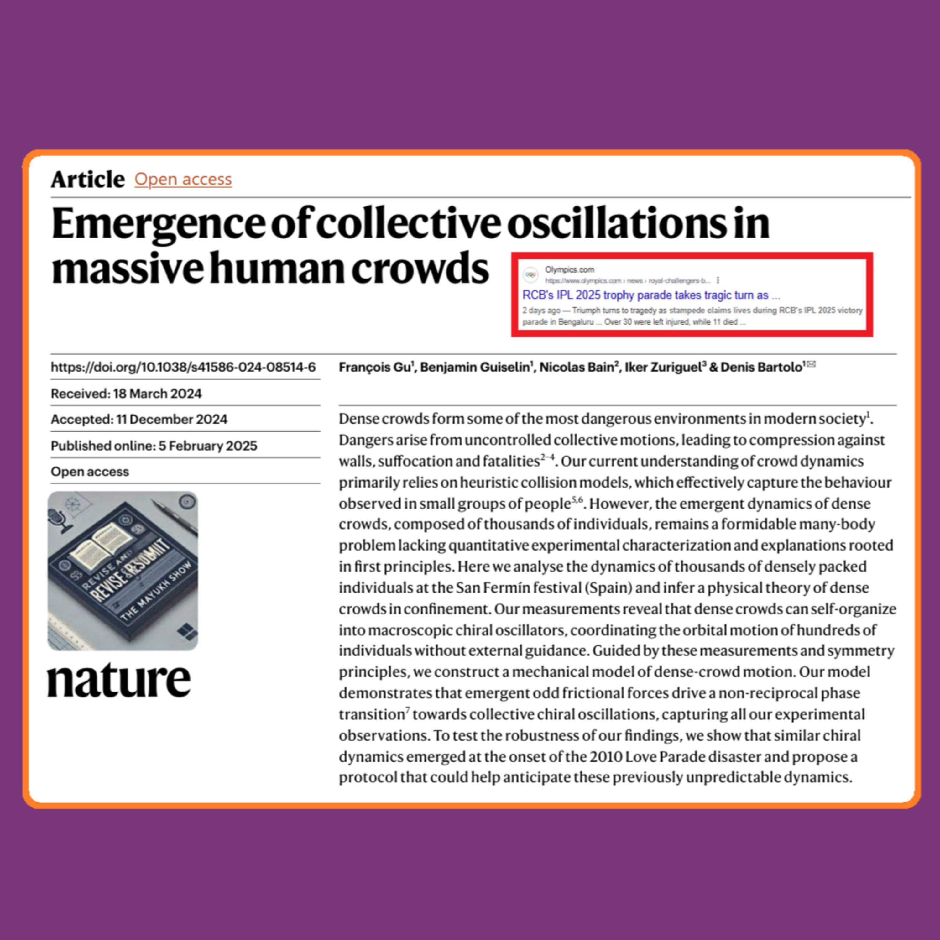Emergence of collective oscillations in massive human crowds (Gu et al. 2025) | Nature