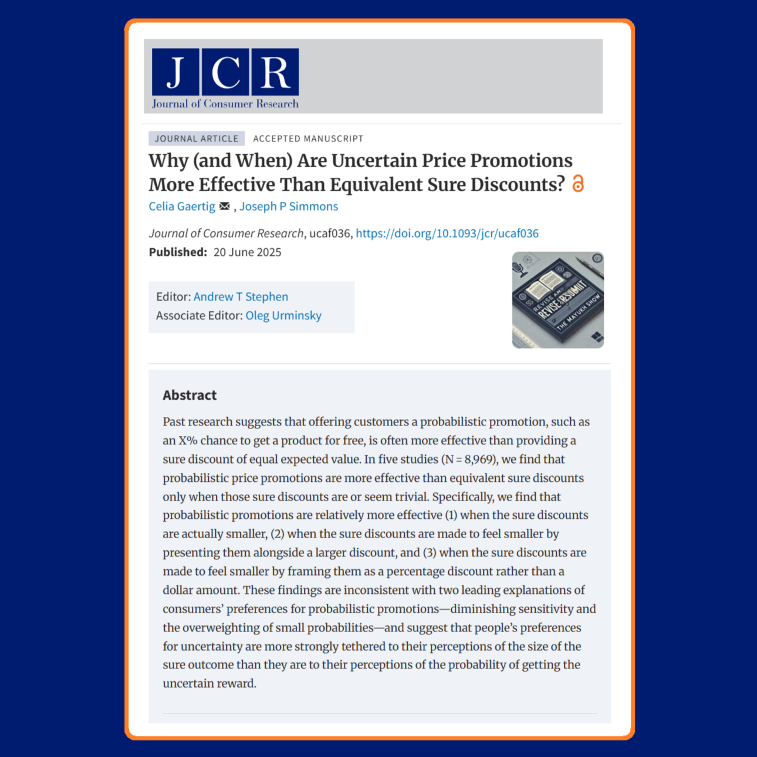 Uncertain Price Promotions Versus Sure Discounts (Gaertig & Simmons 2025) | FT50 JCR