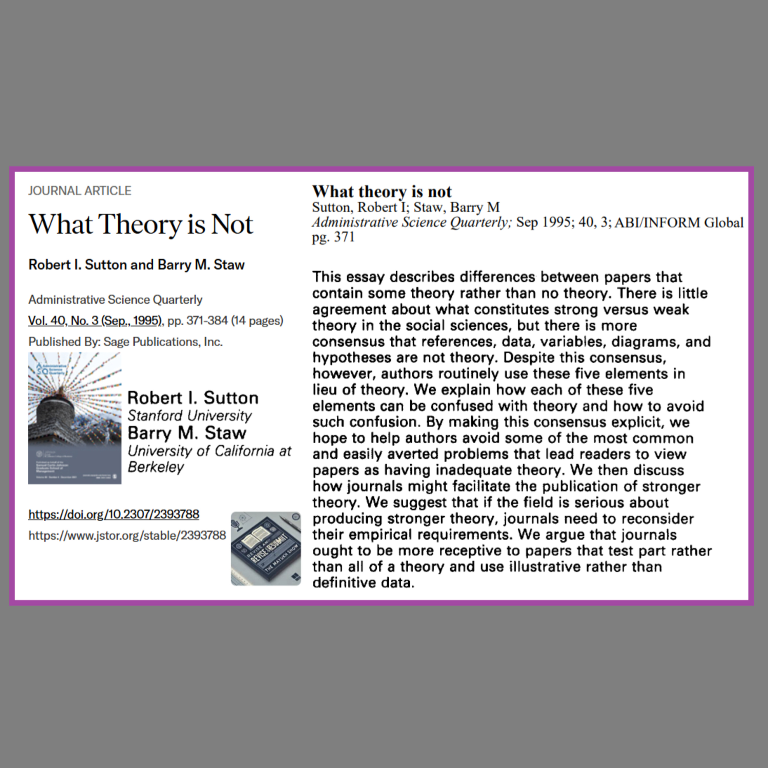 What theory is not (Sutton & Staw 1995) - Weekend Classics episode artwork