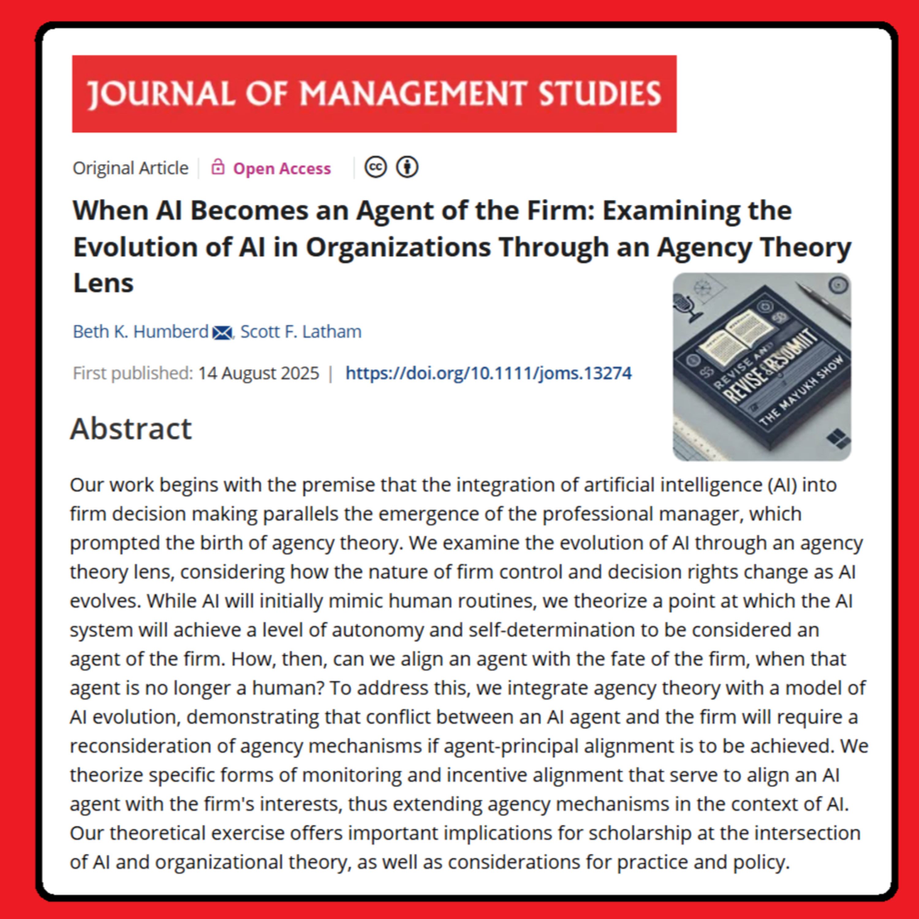 When AI Becomes an Agent of the Firm (Humberd & Latham, 2025) | FT50 JMS