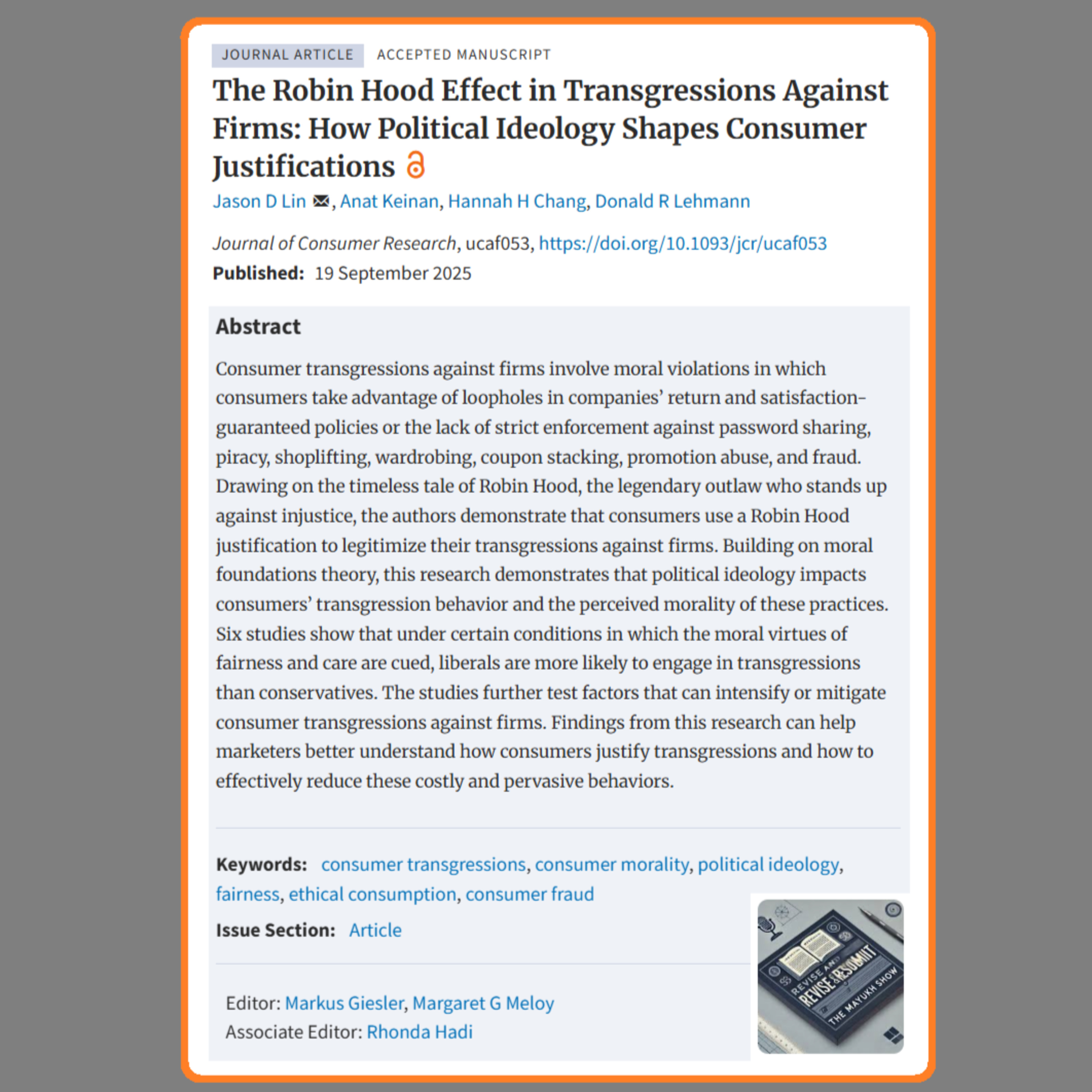The Robin Hood Effect in Transgressions Against Firms (Jason et al 2025) | FT50 JCR