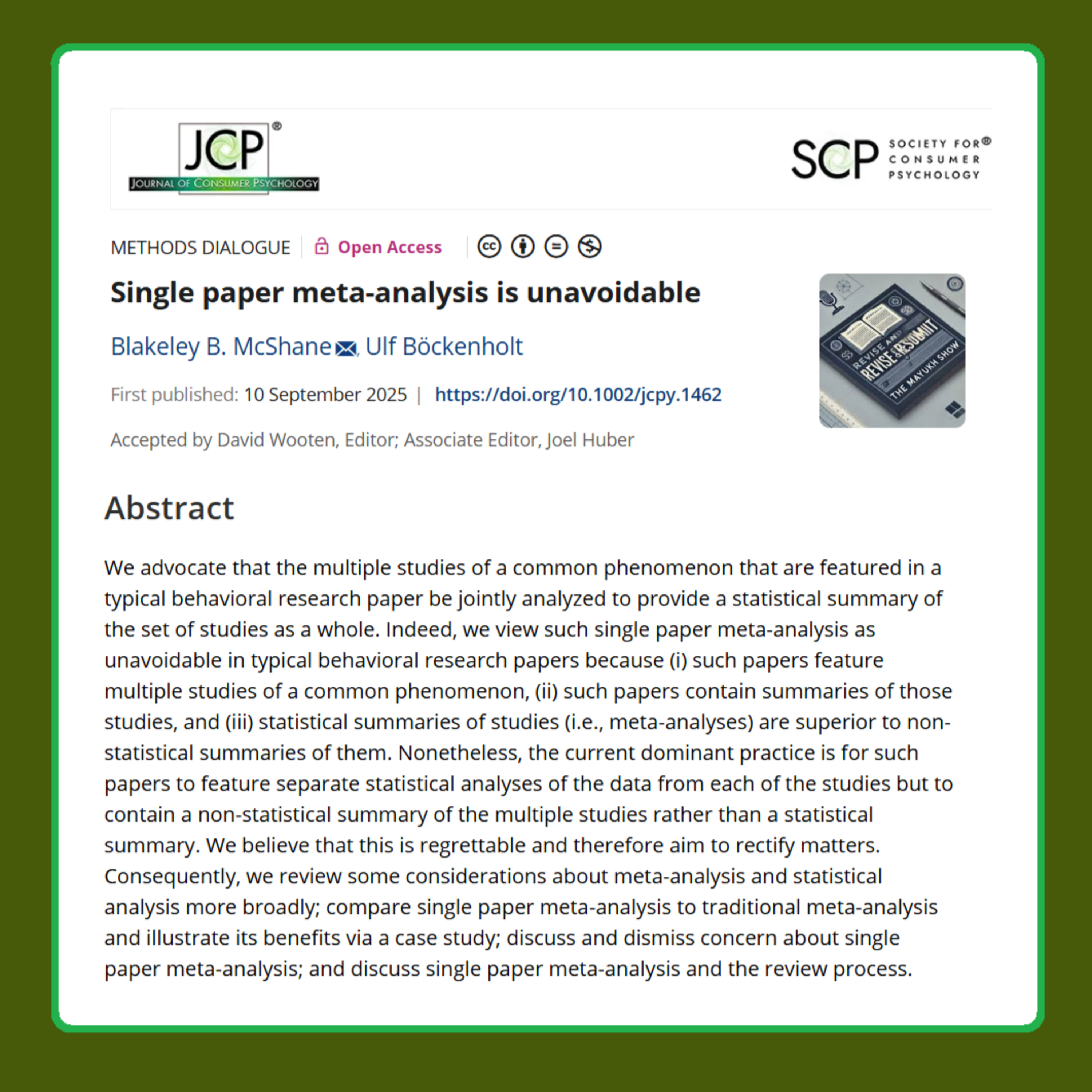 Single paper meta-analysis is unavoidable (McShane & Böckenholt, 2025) | FT50 JCP