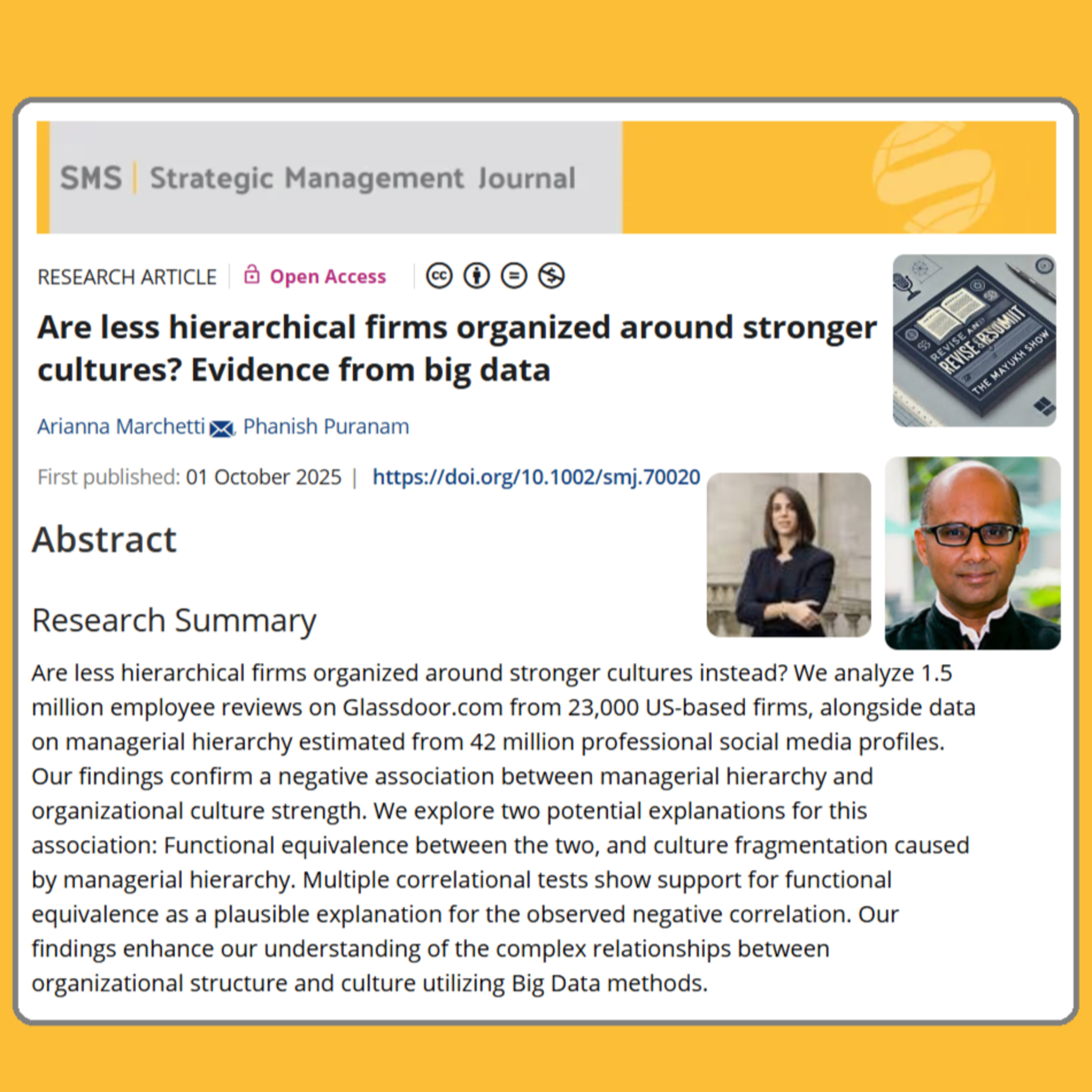 Are less hierarchical firms organized around stronger cultures? (Marchetti & Puranam, 2025) episode artwork