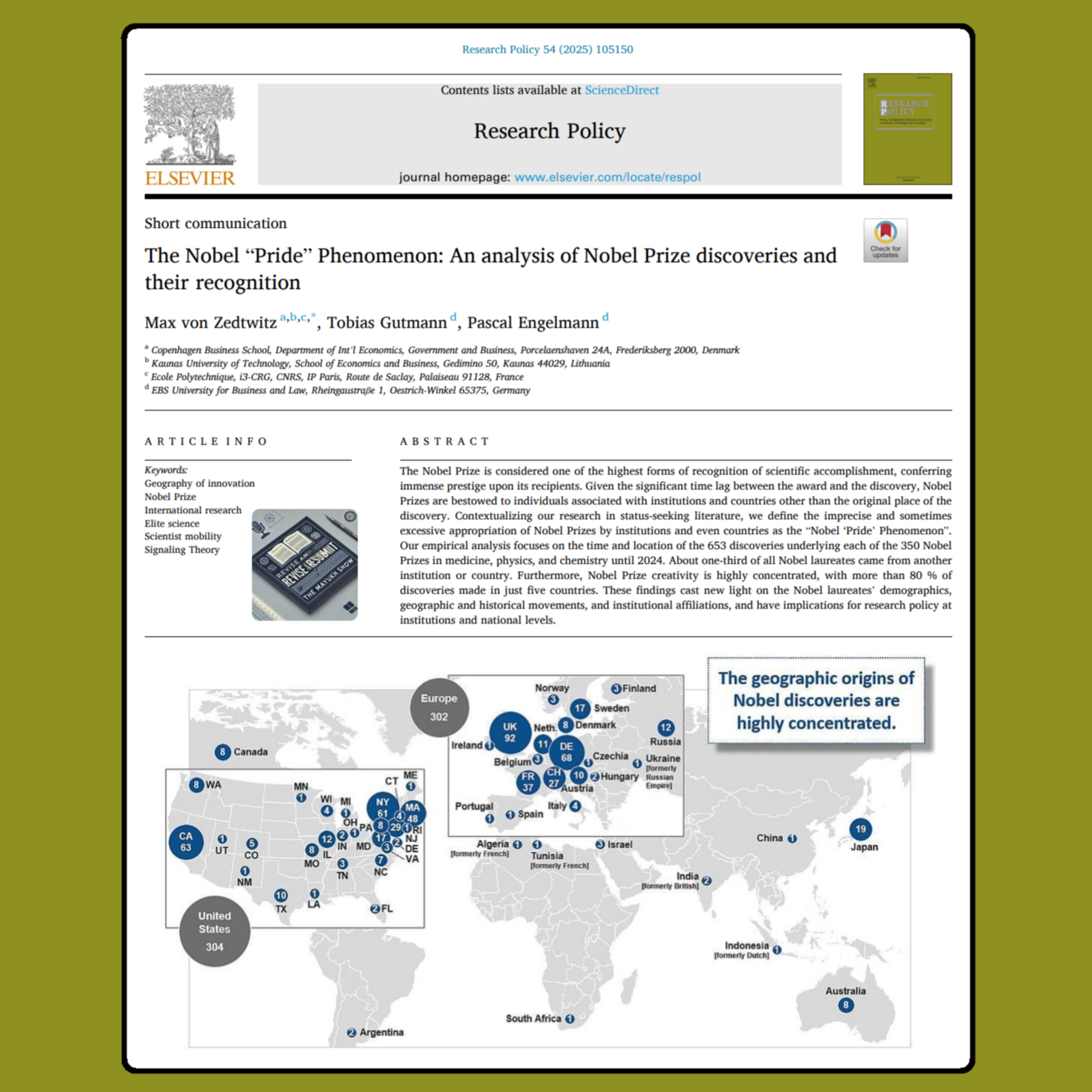 The Nobel “Pride” Phenomenon (von Zedtwitz et al. 2025) | FT50 RP
