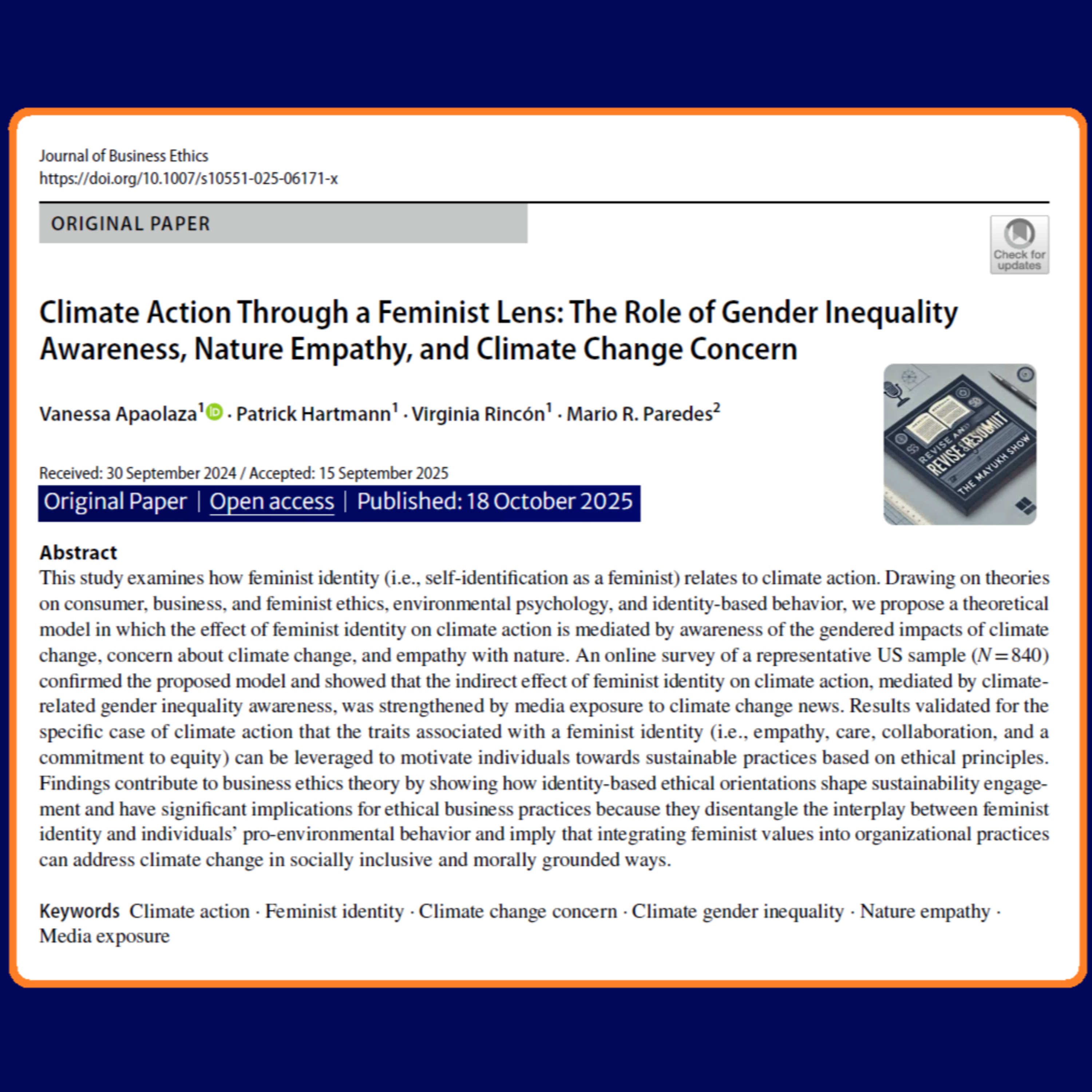 Climate Action Through a Feminist Lens (Apaolaza et al 2025) | FT50 JBE