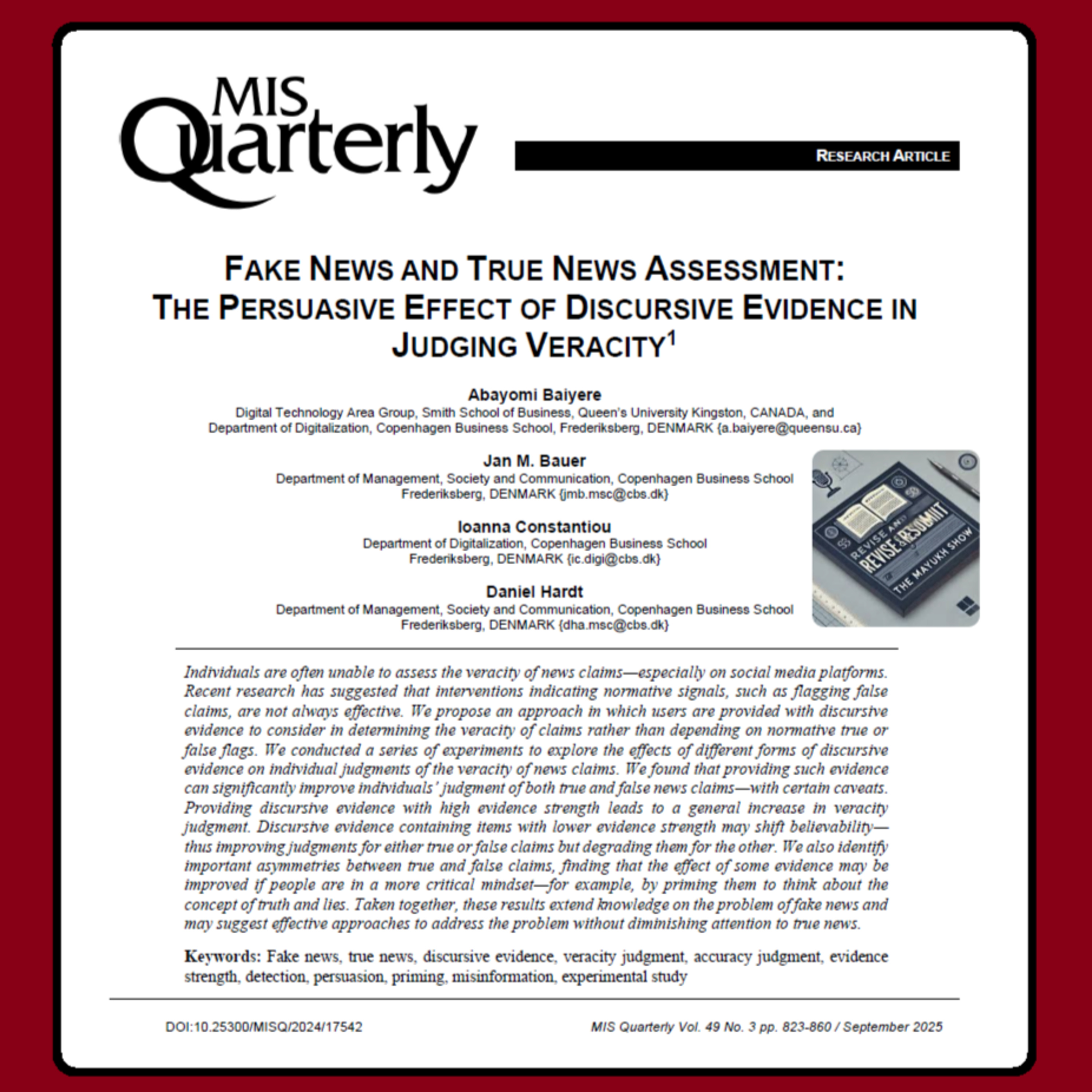 Fake News and True News Assessment (Baiyere et al. 2025) | FT50 MISQ