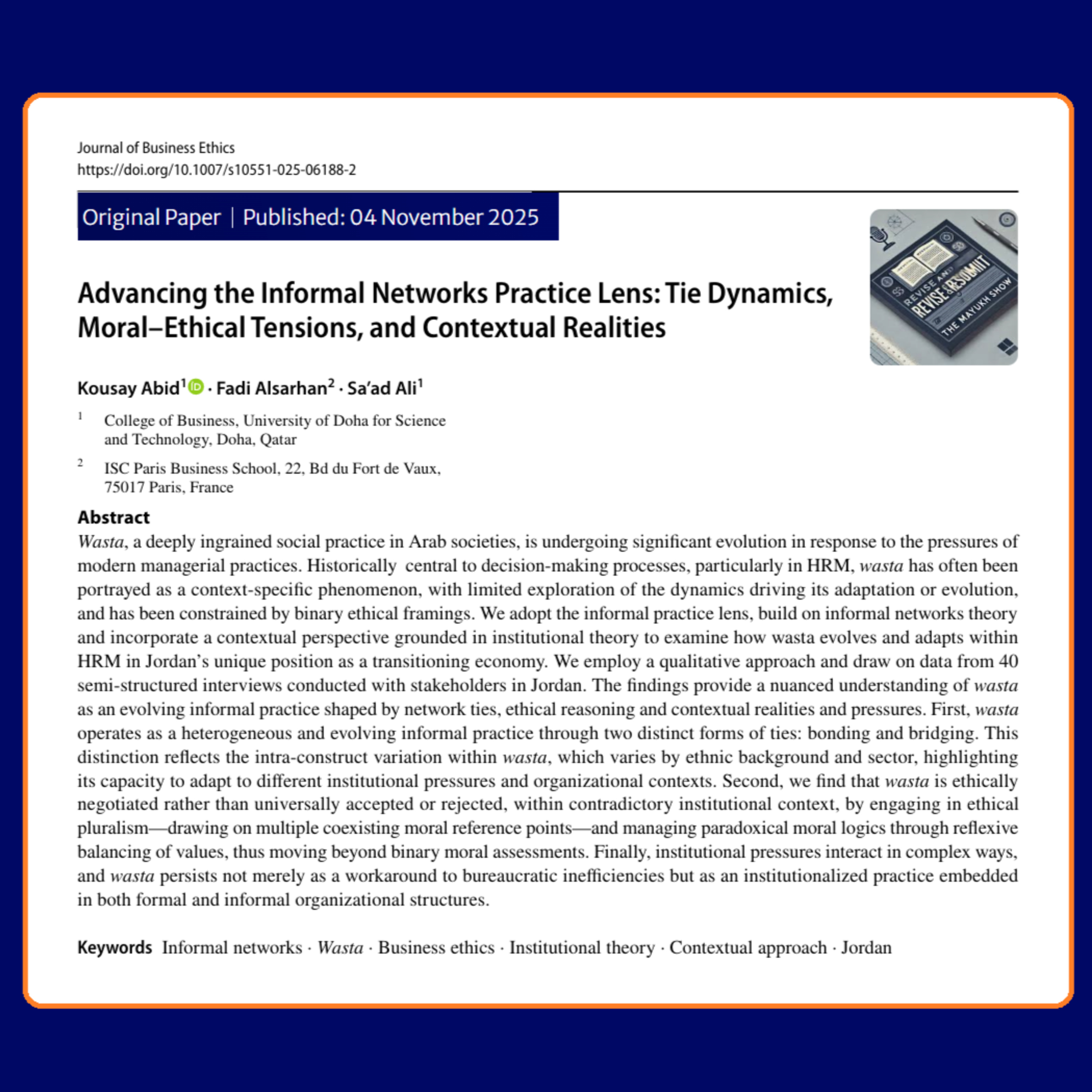 Advancing the Informal Networks Practice Lens (Alsarhan et al 2025) | FT50 JBE