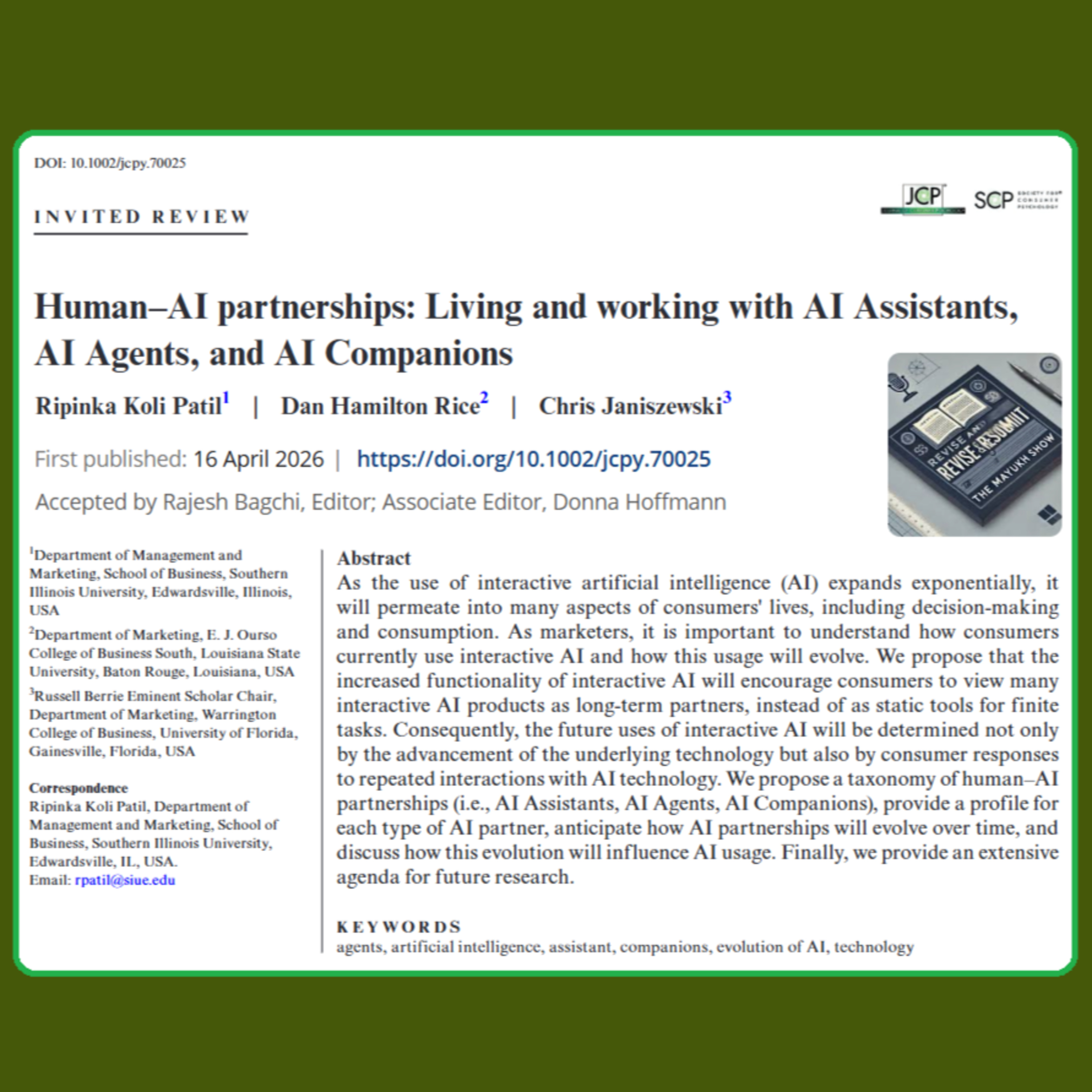 Human–AI partnerships (Patil et al. 2026) | FT50 JCP