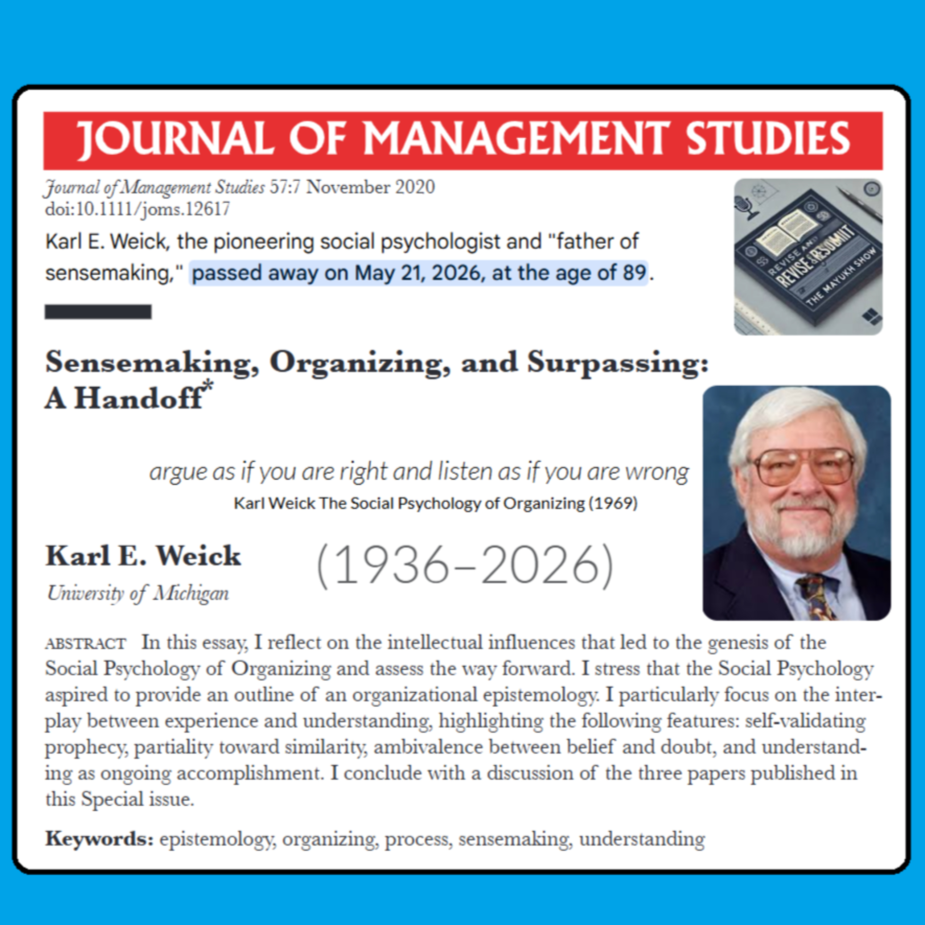 Sensemaking, Organizing, and Surpassing (Weick 2020) - Weekend Classics