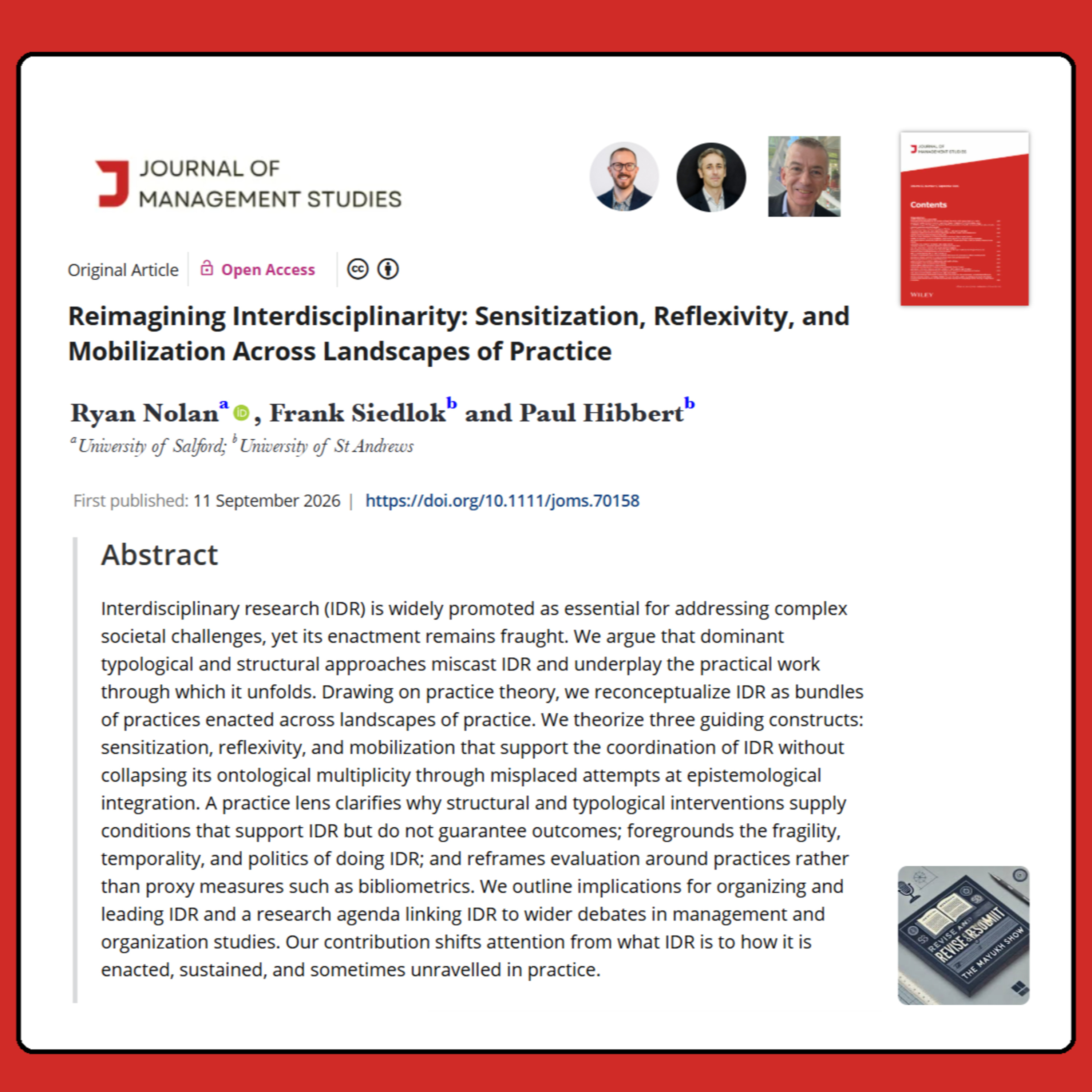 Reimagining Interdisciplinarity (Nolan et al., 2026) | FT50 JMS