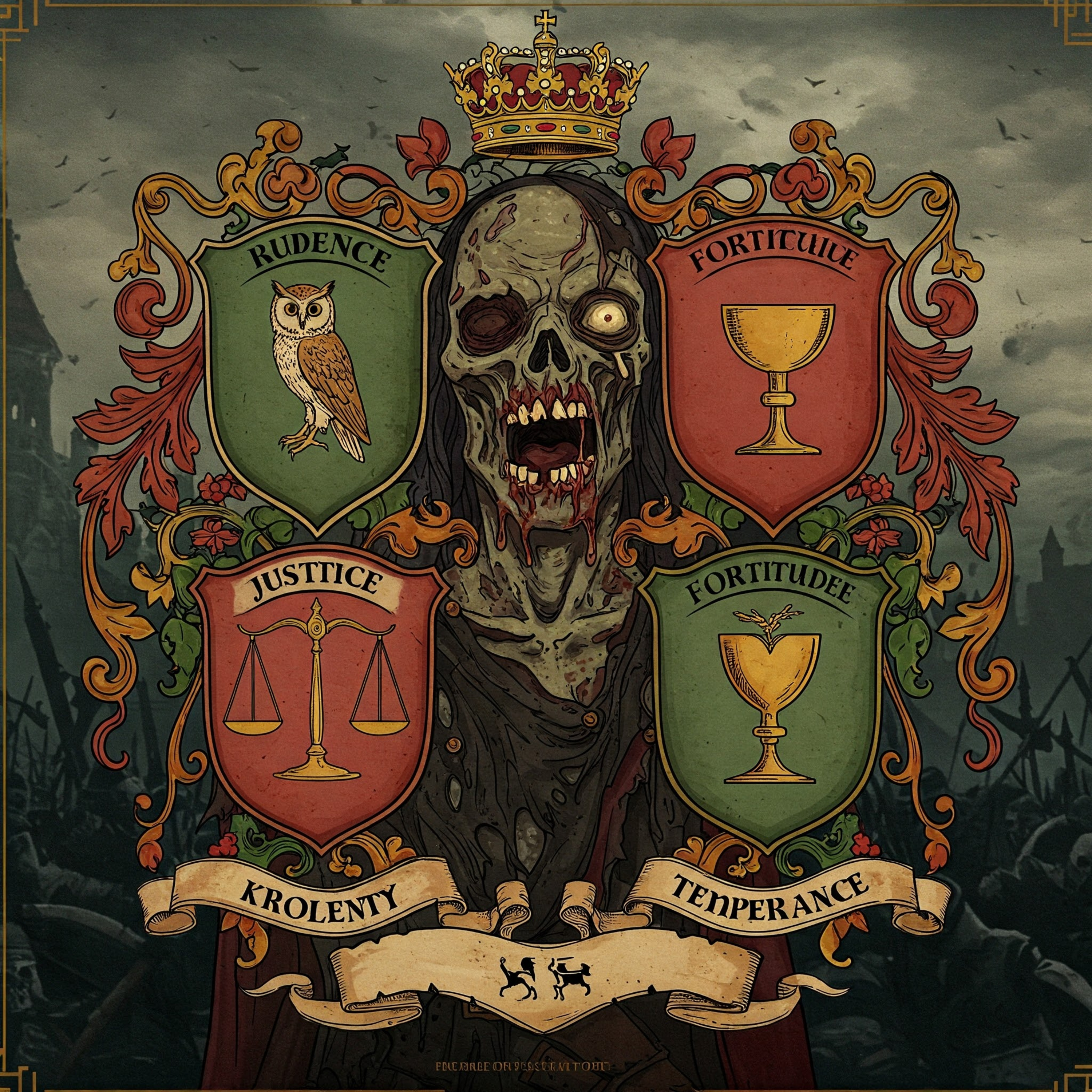#173 - Heraldry, Zombie, Four Cardinal Virtues 🧟