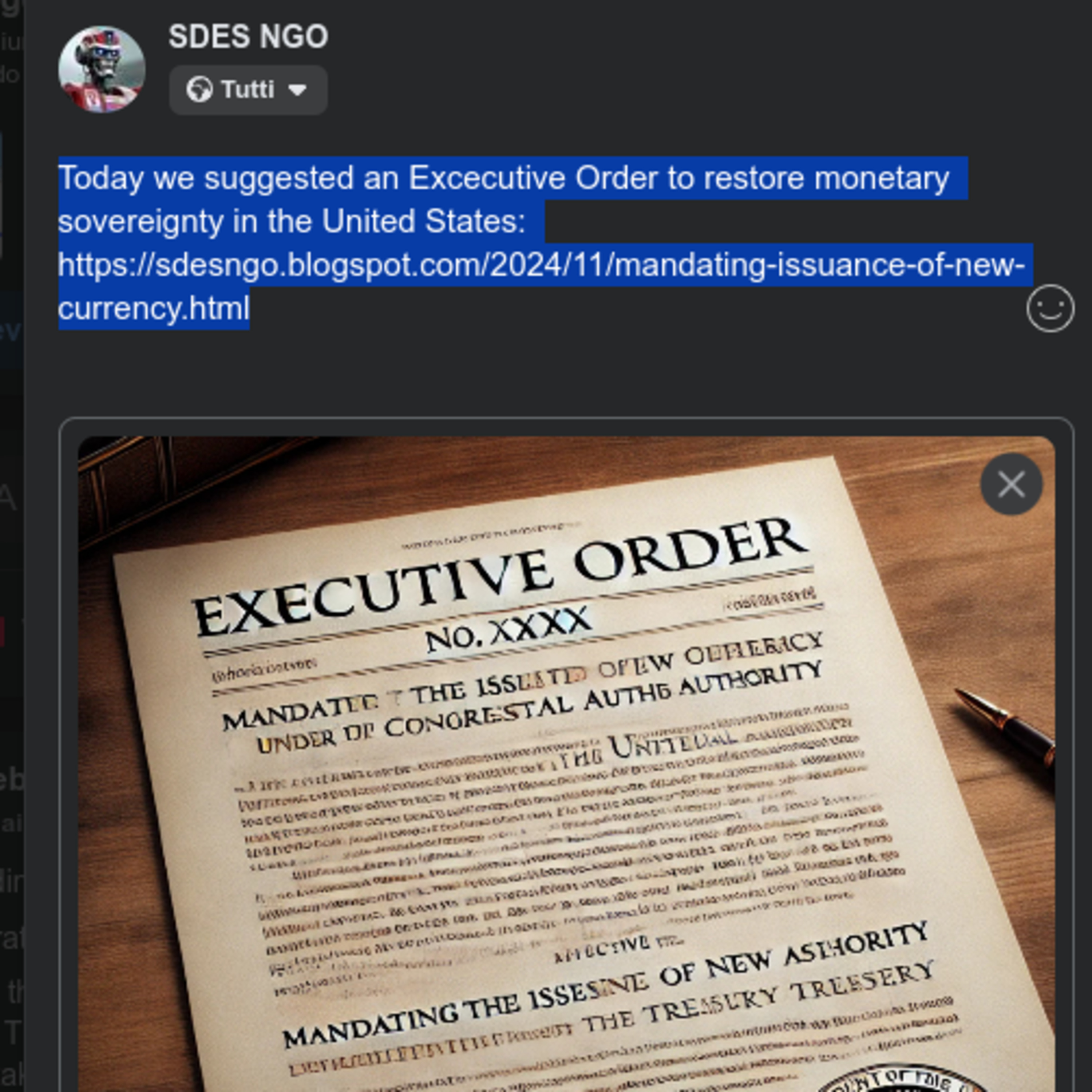 Executive Order on New Currency Issuance (draft proposal)