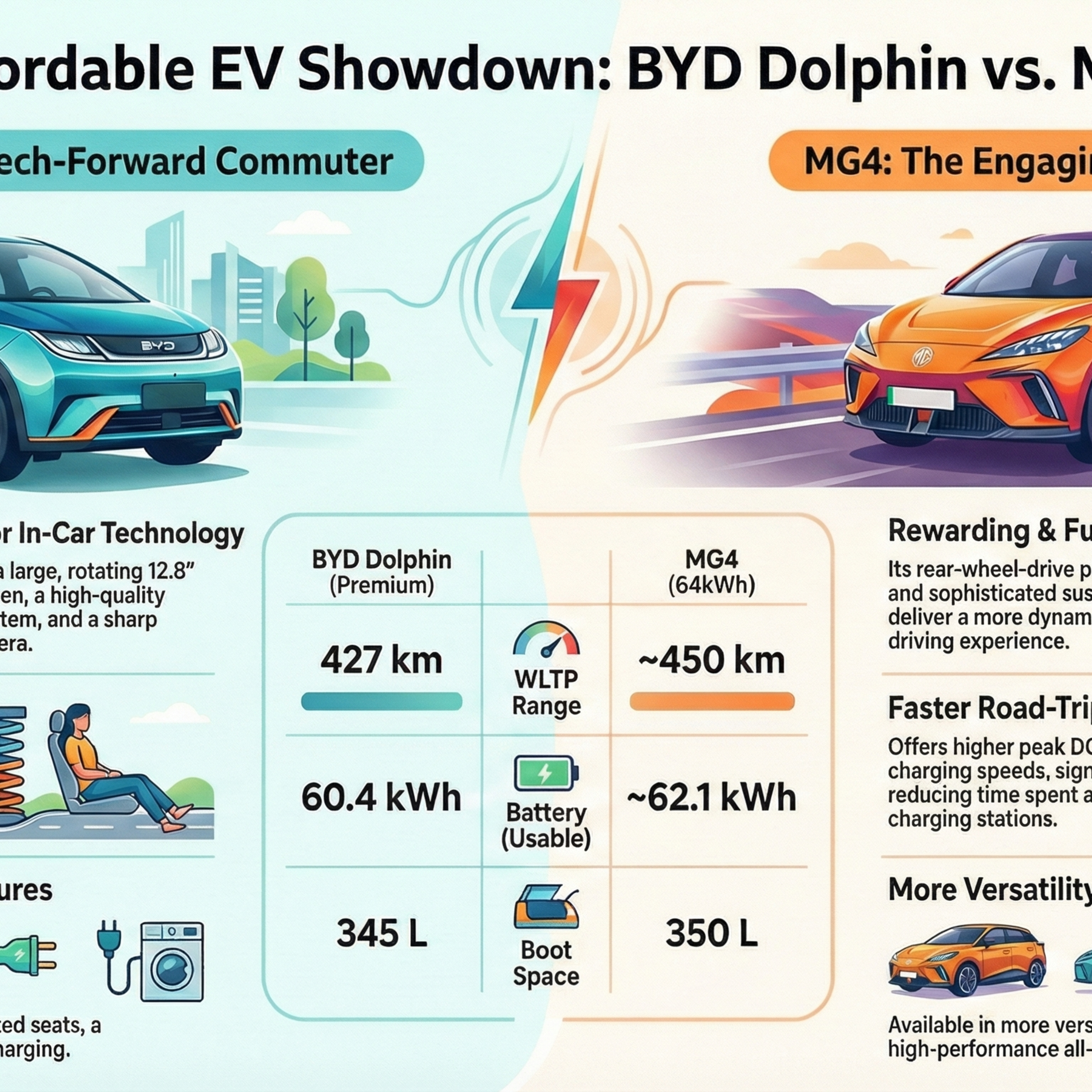 BYD Dolphin versus MG4: Electric Vehicle Comparison BYD Dolphin versus MG4: Electric Vehicle Comparison