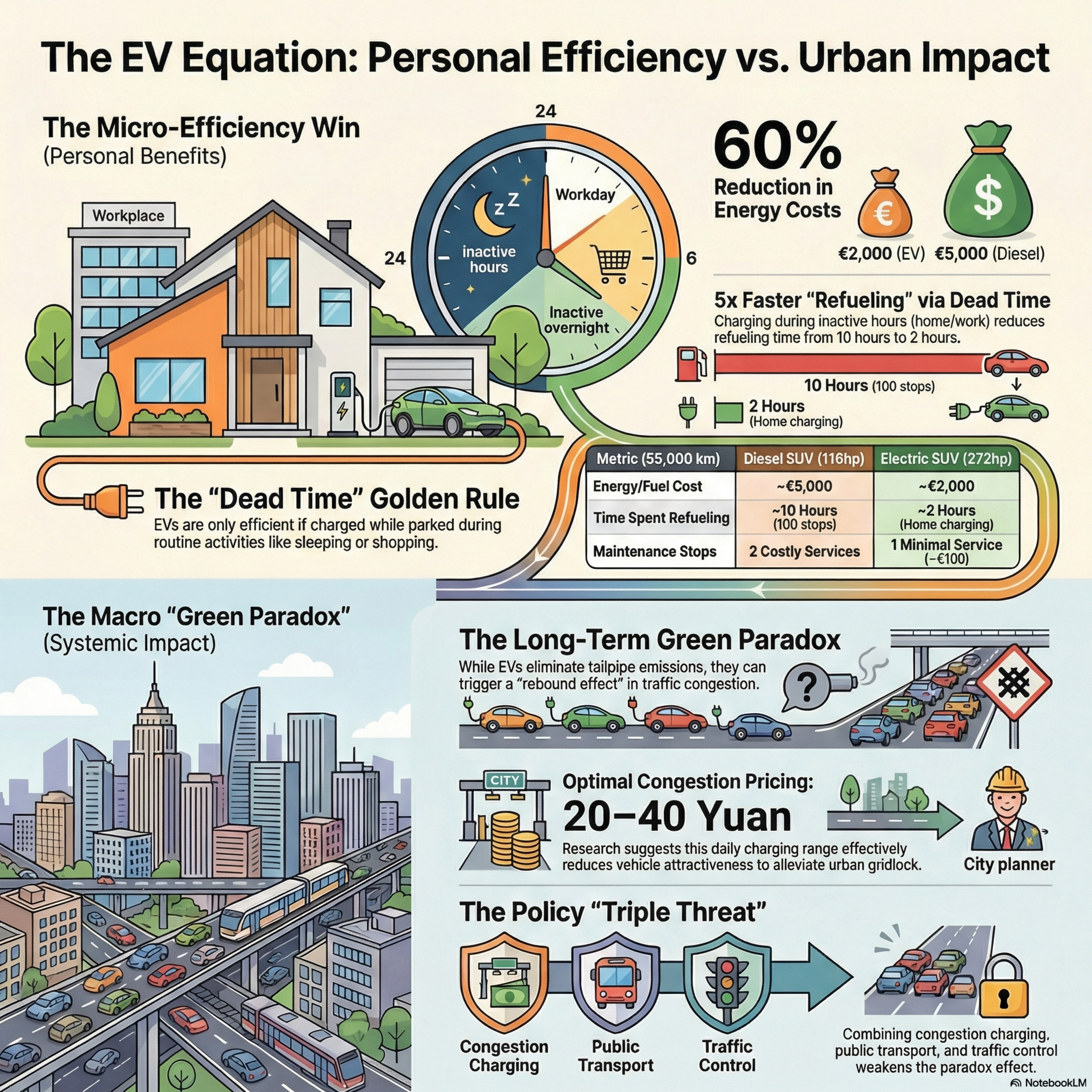 The Efficiency Myth: Time and Cost of Electric Mobility