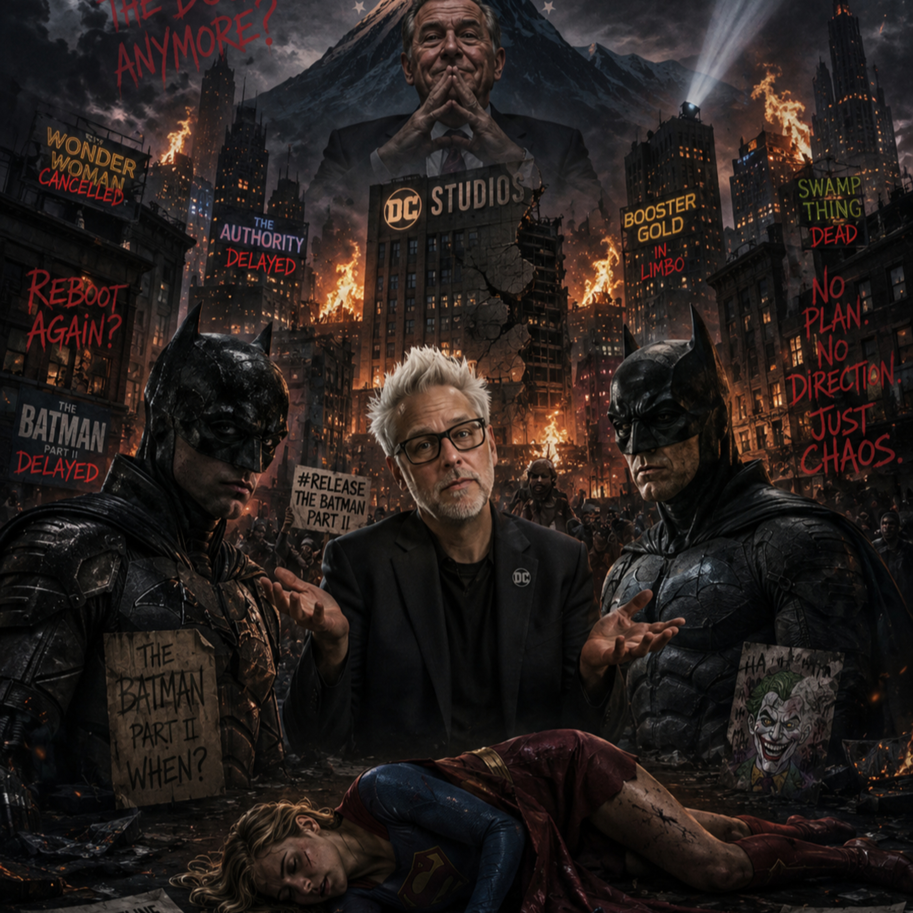 The James Gunn DC Universe and The Batman Problems episode artwork