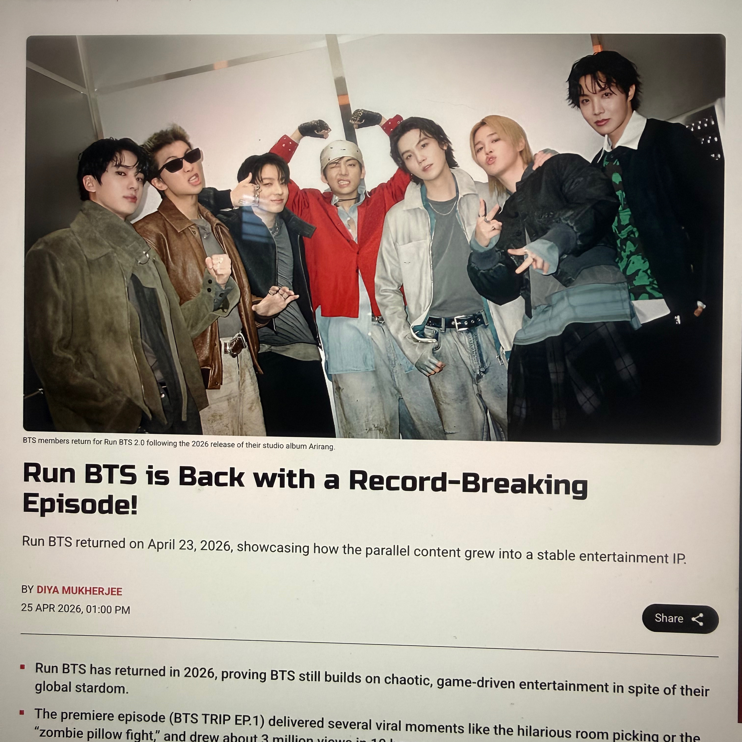 Run BTS is Back with Recording Breaking