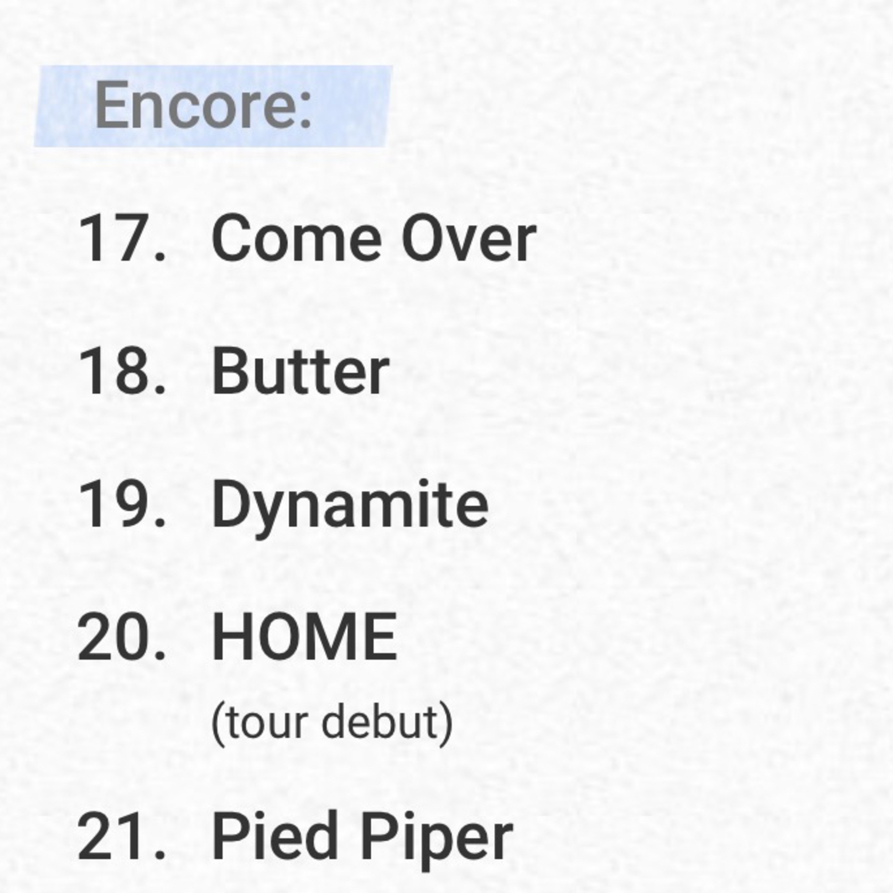 BTS Setlist with two surprise songs of Home and Pied Piper at BTS concert last night